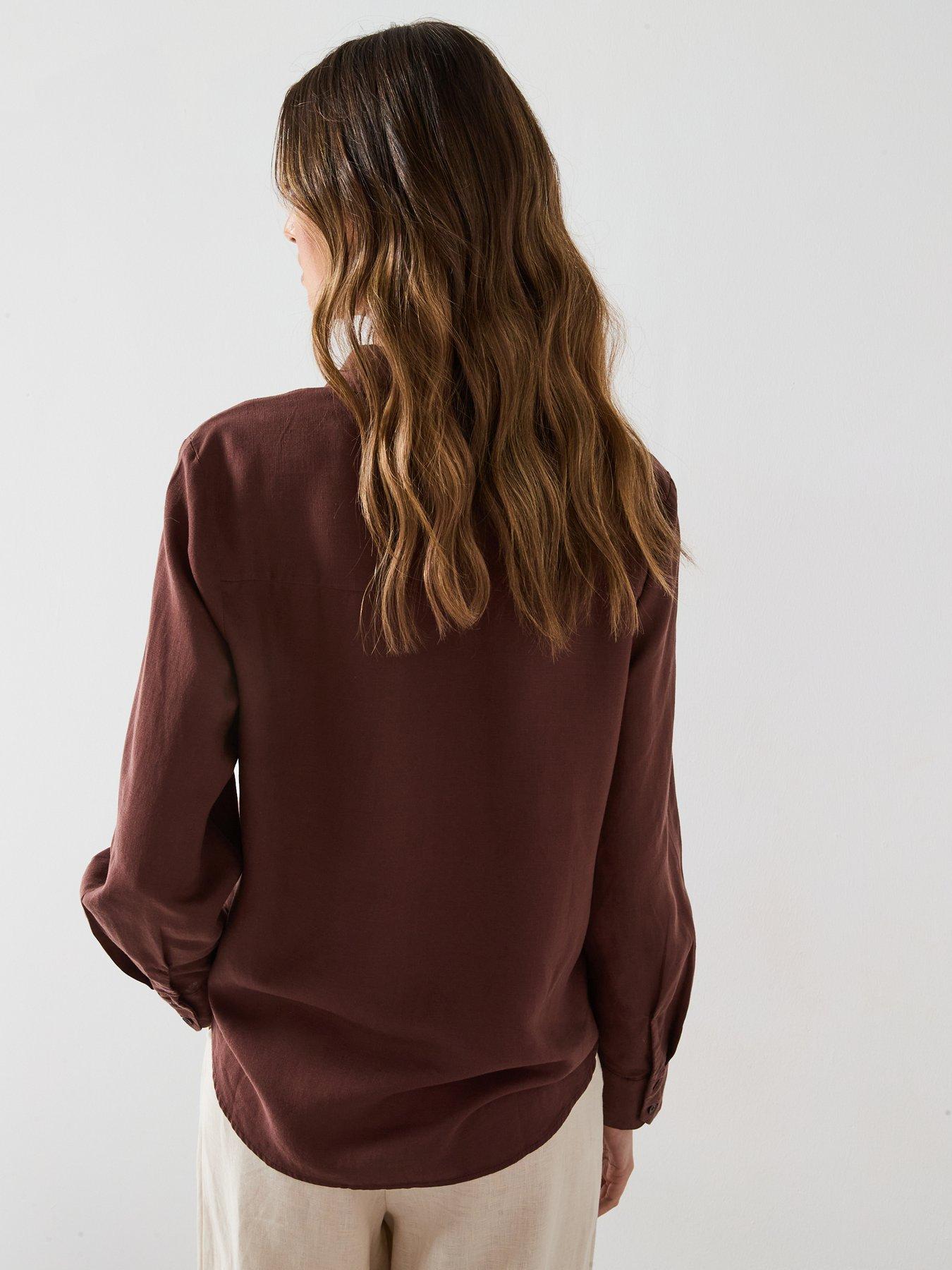 Image 2 of 6 of Mango Straight-Cut Lyocell Linen Blend Shirt - Brown