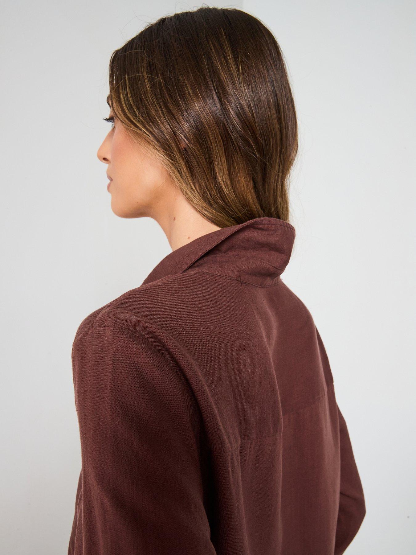 Image 4 of 6 of Mango Straight-Cut Lyocell Linen Blend Shirt - Brown