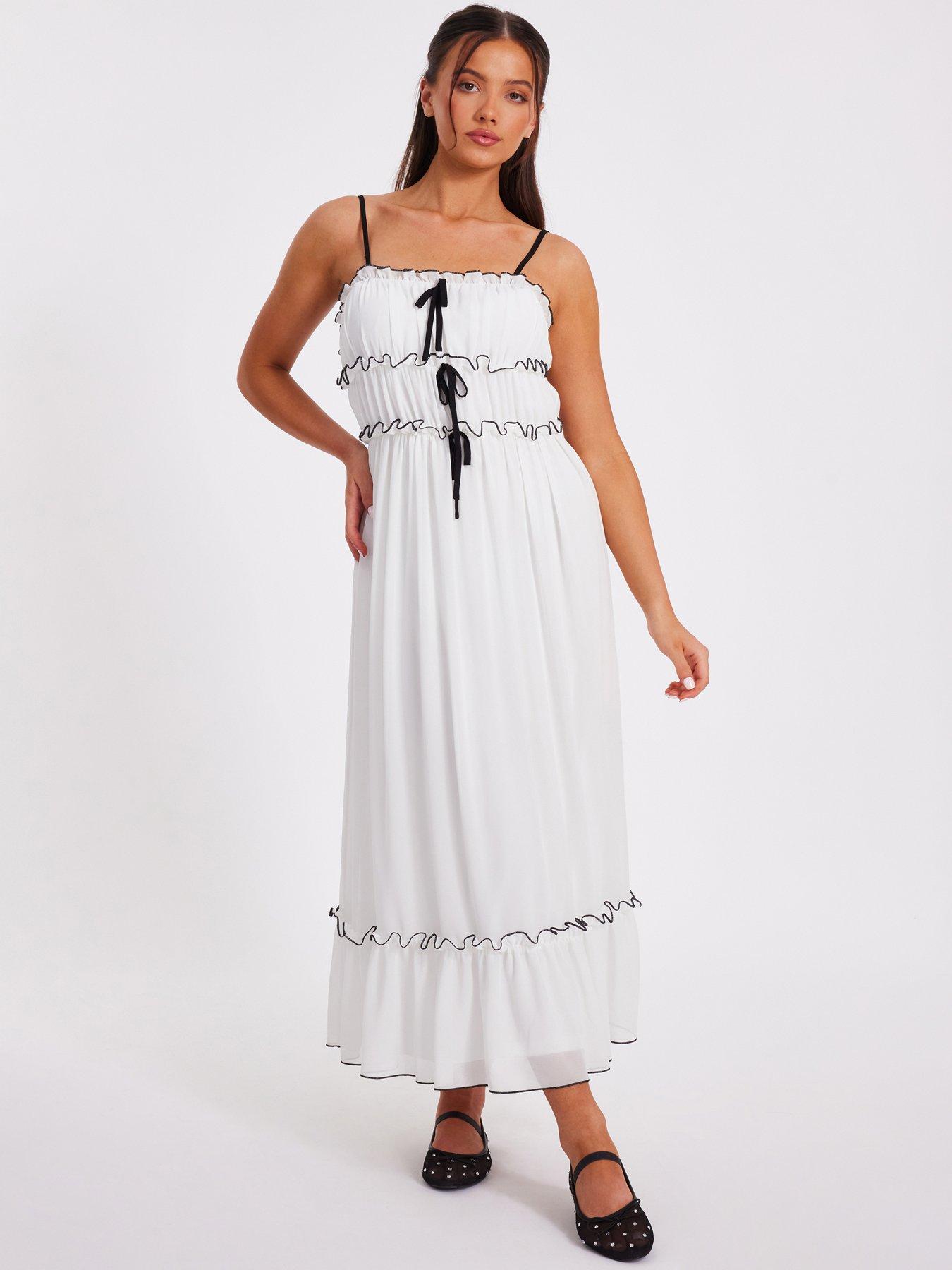 undefined Petite White Chiffon Strappy Midaxi Dress