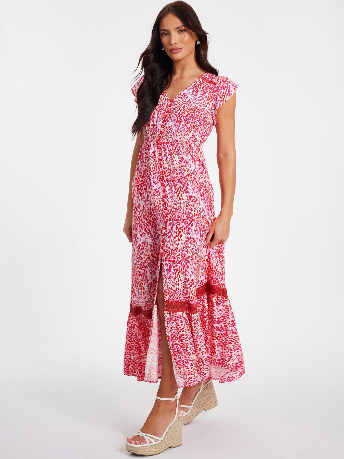 Image 3 of 6 of Quiz Pink Animal Print Midaxi Dress