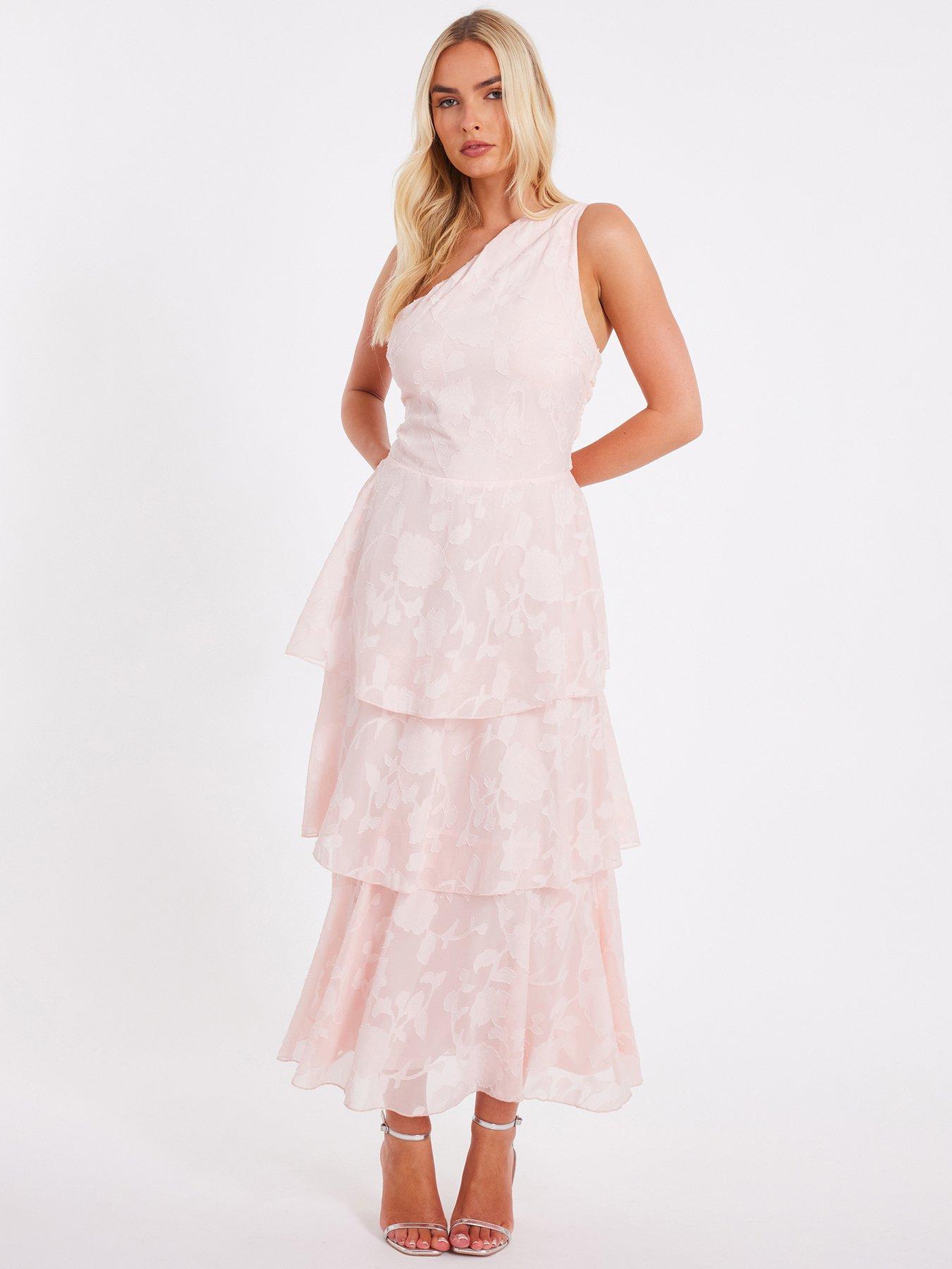 Image 1 of 6 of Quiz Pink Tiered Maxi Dress