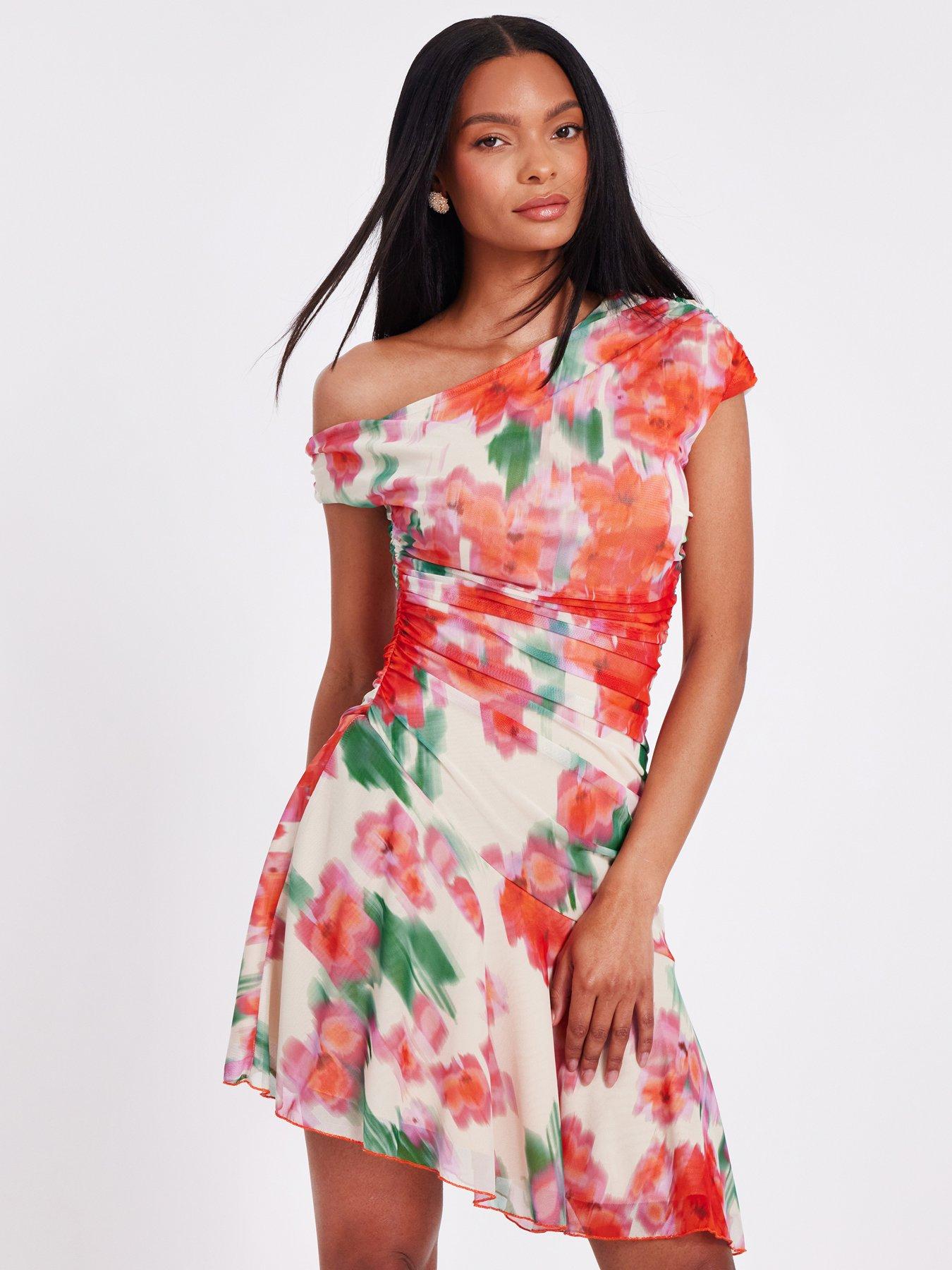 undefined Red Mesh Floral Mini Dress