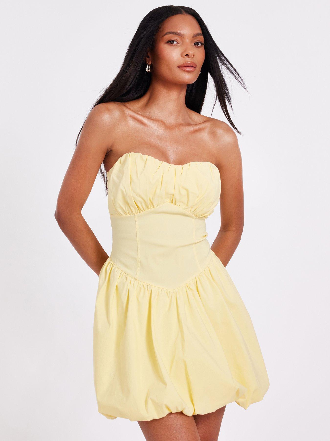 undefined Yellow Puff Ball Skater Dress