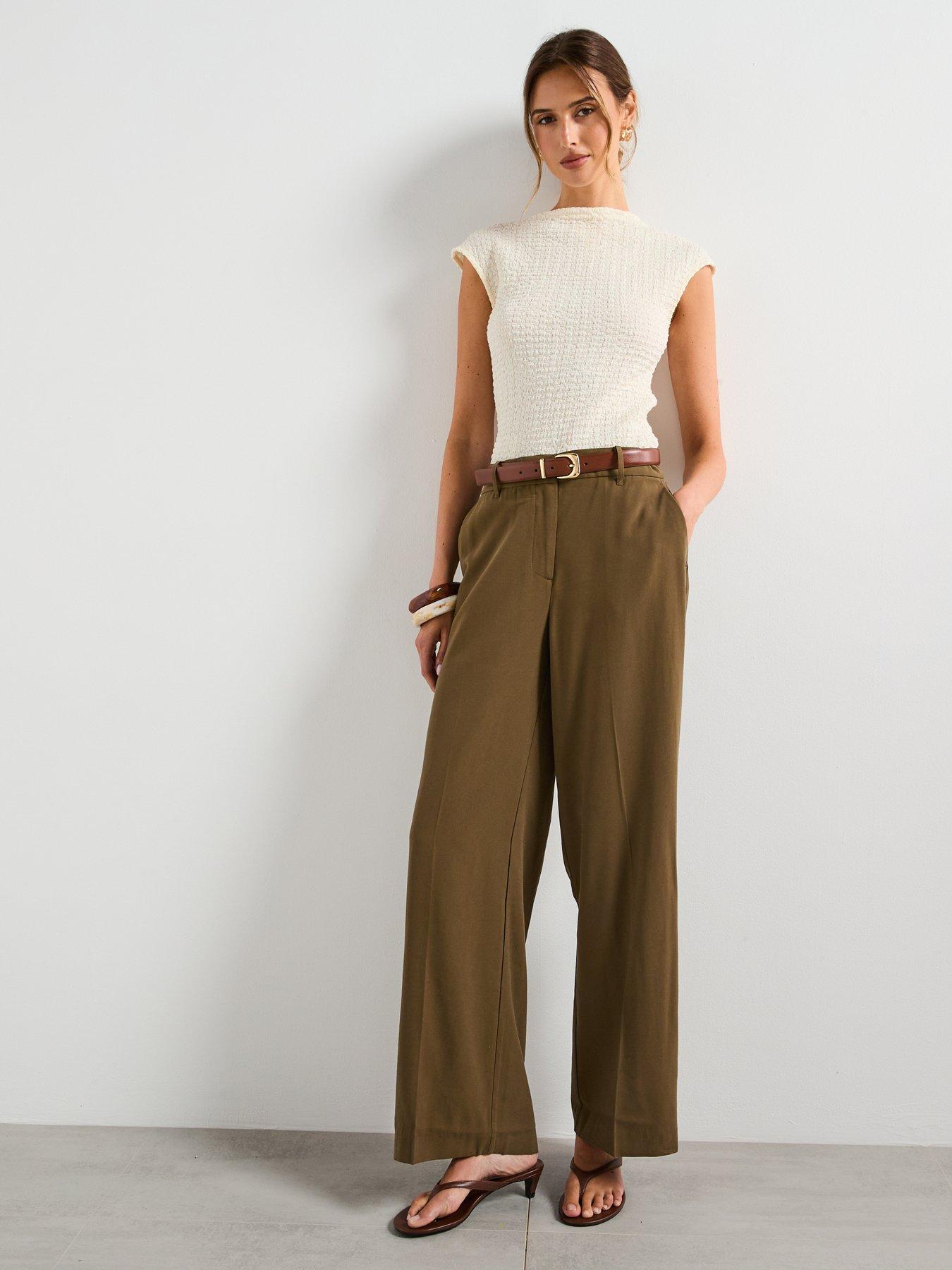 Image 3 of 6 of Mango Straight Mid-Rise Trousers - Green