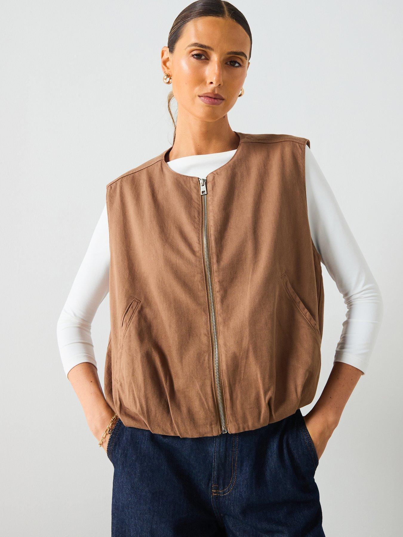 Image 1 of 5 of Mango Denim Waistcoat - Brown