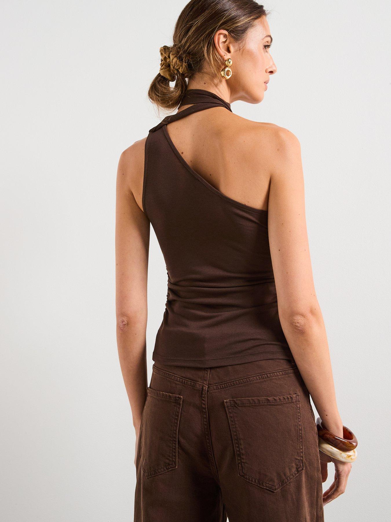 Image 2 of 6 of Mango One Shoulder Drape Top - Brown