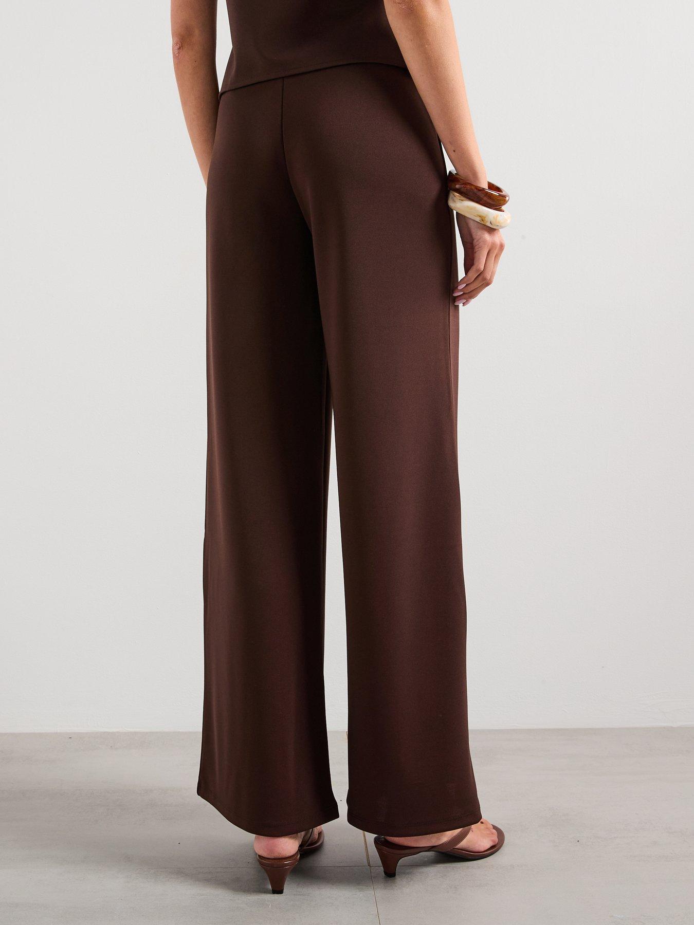 Image 2 of 5 of Mango Straight Fit Trousers with Elastic Waist - Brown