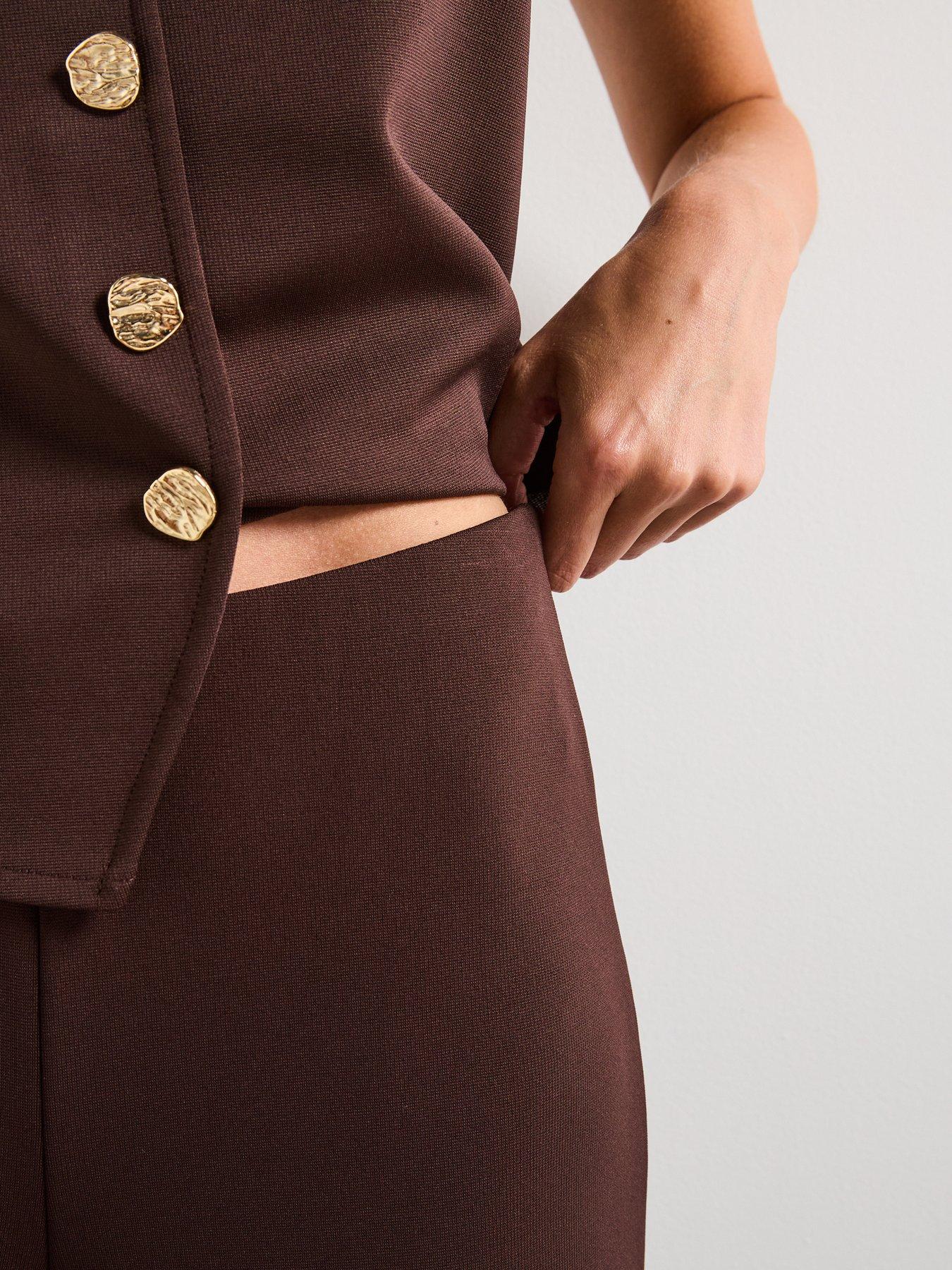 Image 4 of 5 of Mango Straight Fit Trousers with Elastic Waist - Brown