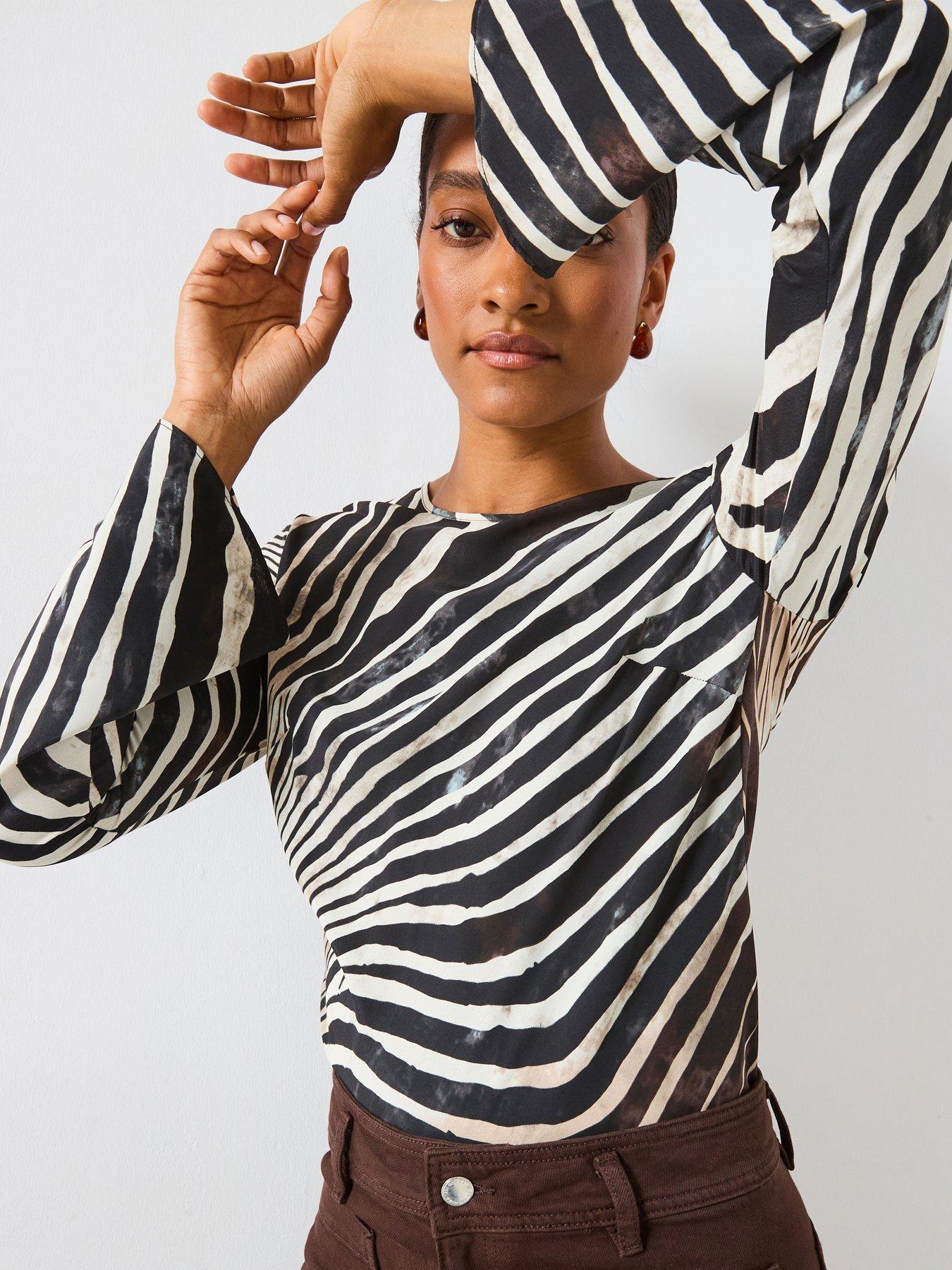 Mango Long Sleeve Zebra Blouse - Black