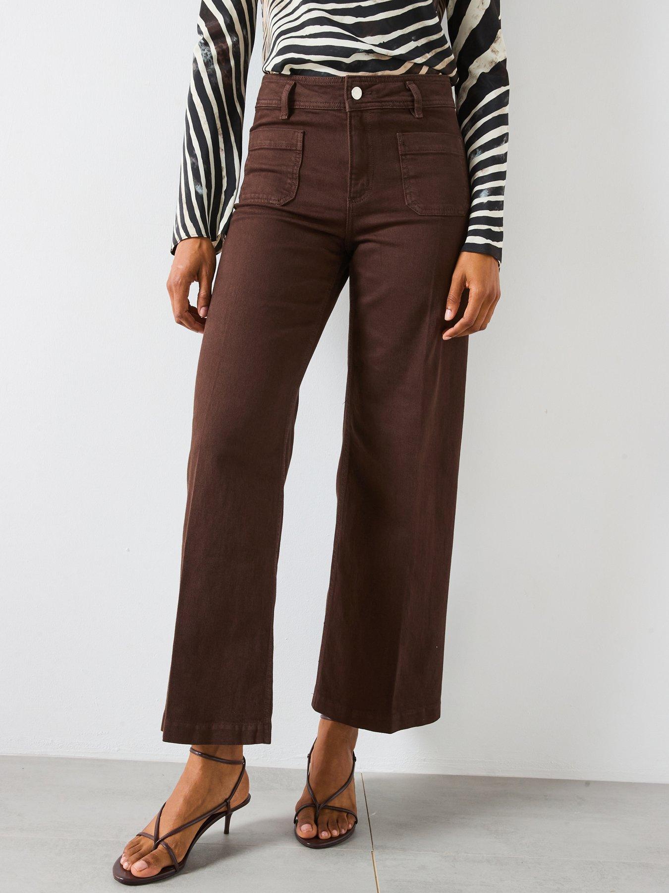 front image of mango-wide-leg-jeans-with-pockets-brown