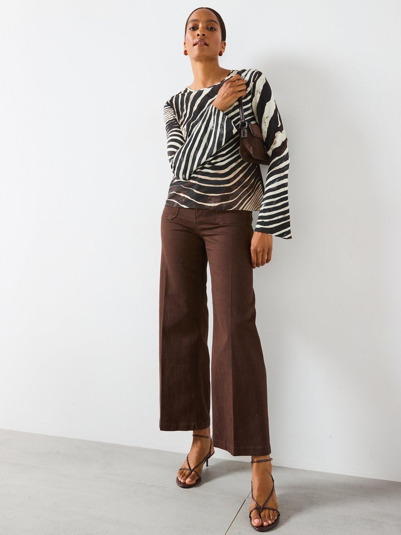 Image 3 of 5 of Mango Pocket Front Jessie Wide Leg Jeans - Brown