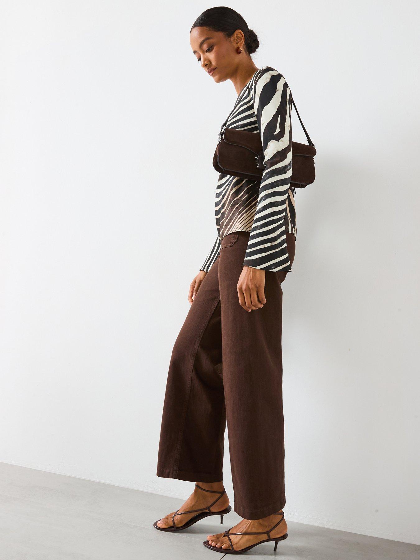  image of mango-wide-leg-jeans-with-pockets-brown