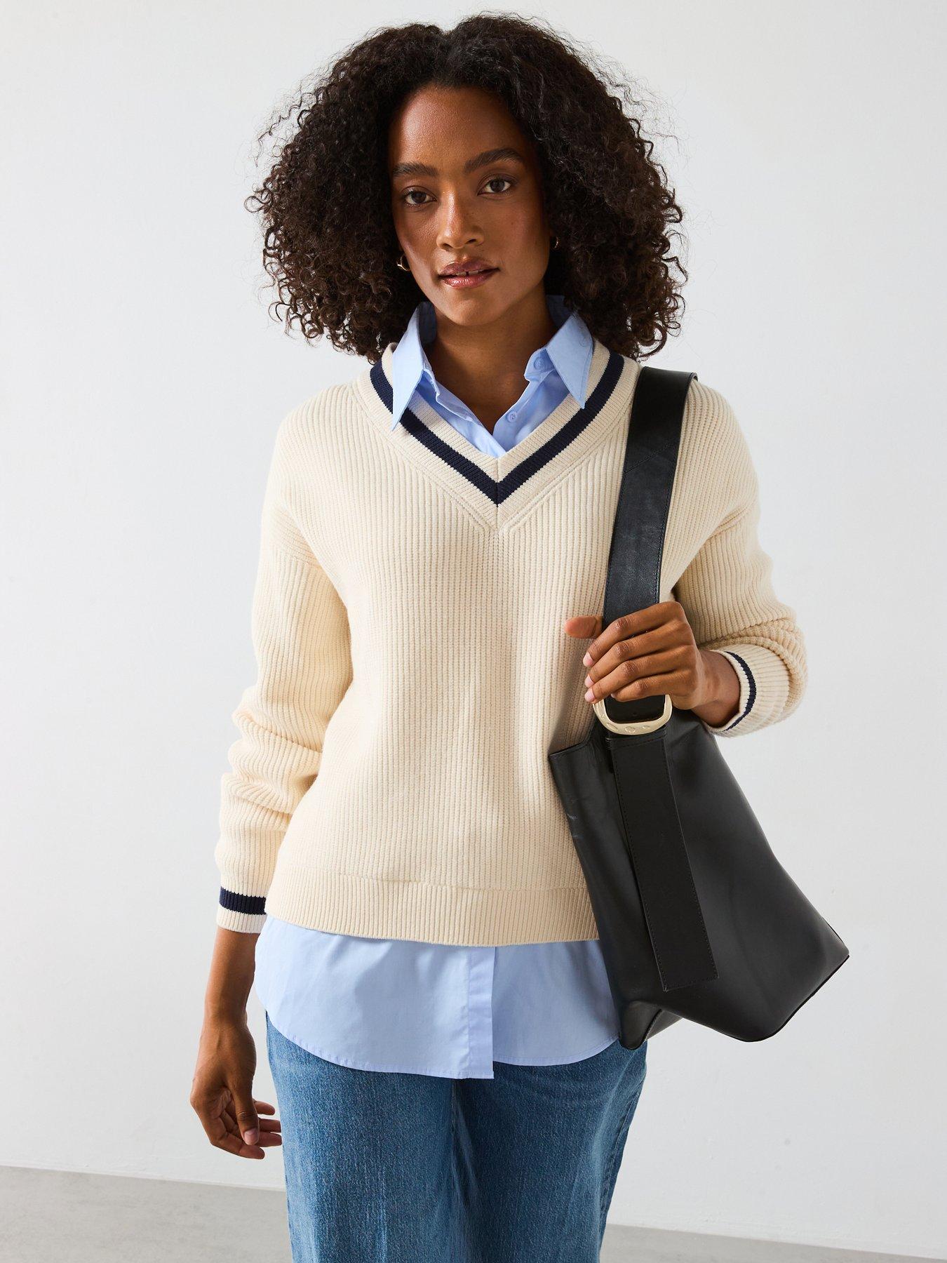 undefined Shirt Detail Jumper  - Beige