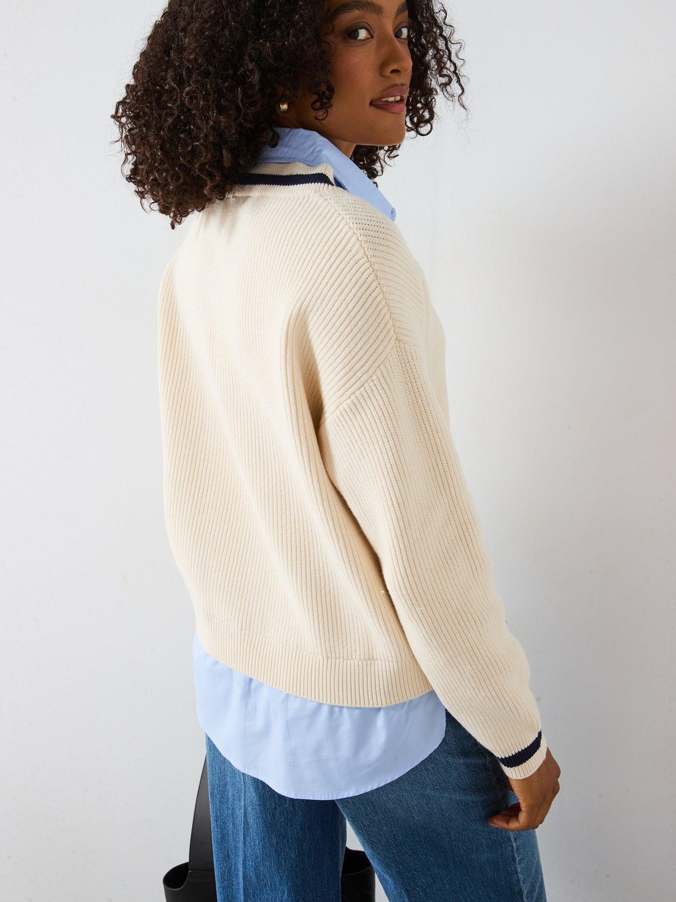 Image 2 of 6 of Mango Shirt Detail Jumper&nbsp; - Beige