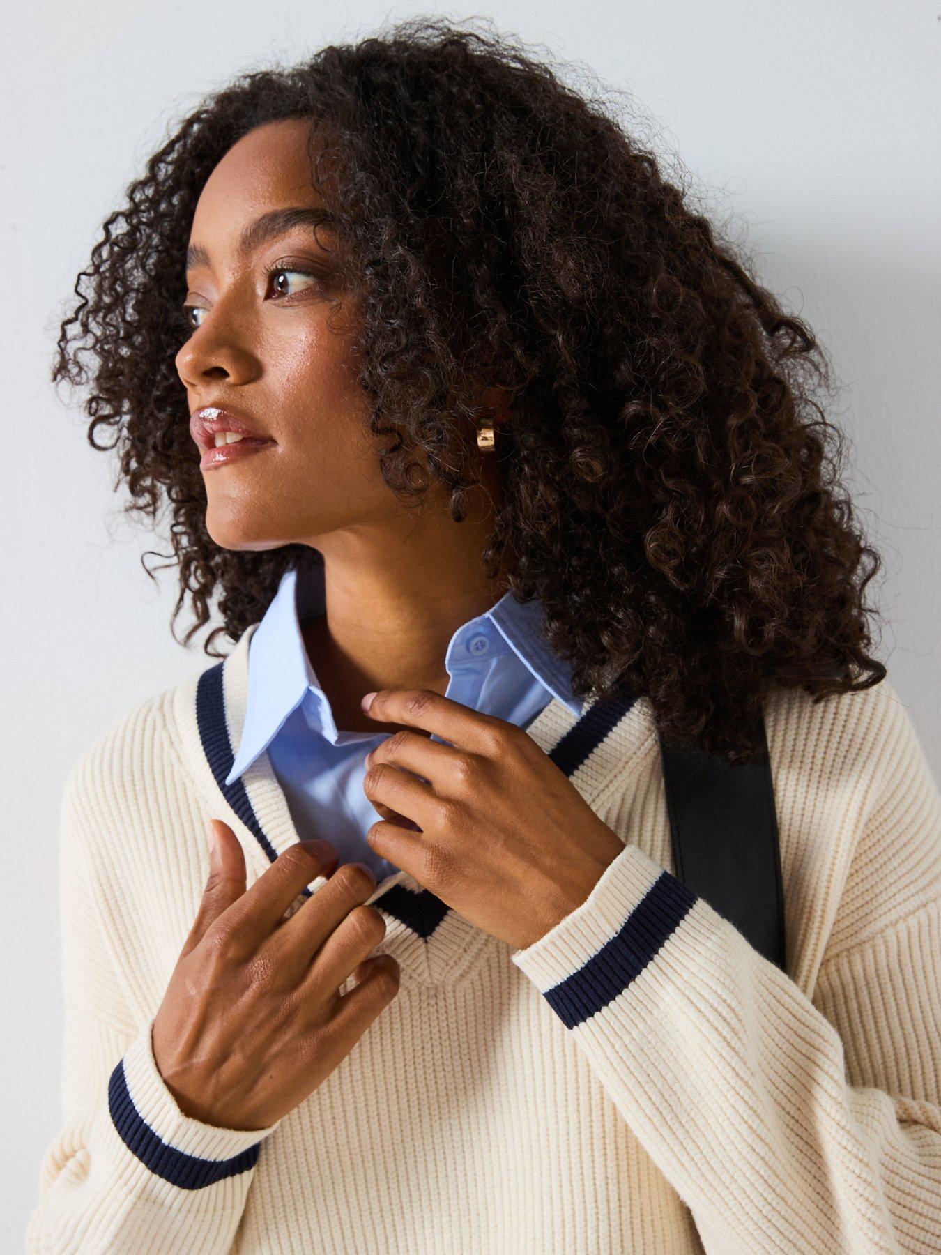 Image 4 of 6 of Mango Shirt Detail Jumper&nbsp; - Beige