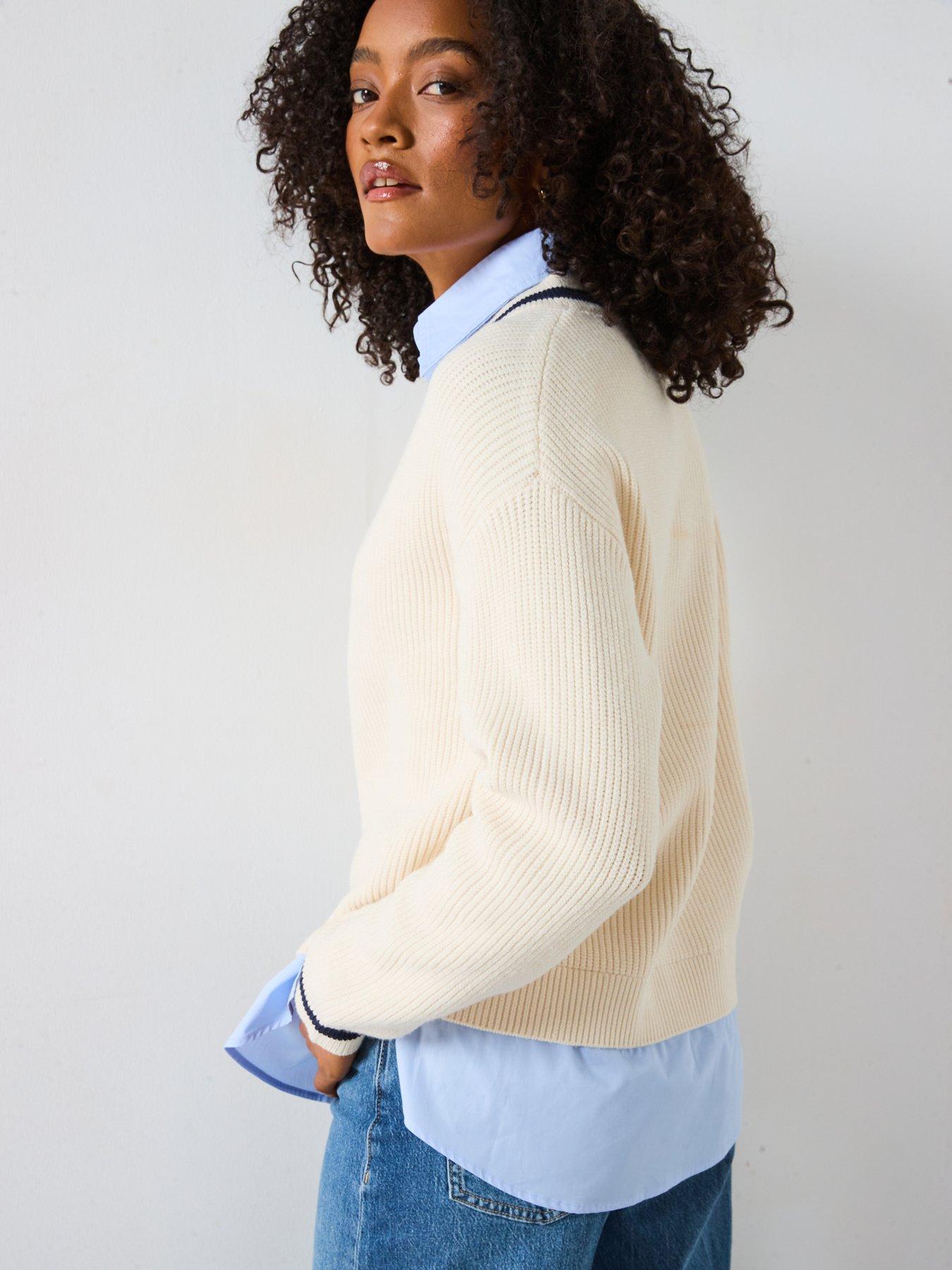 Image 5 of 6 of Mango Shirt Detail Jumper&nbsp; - Beige