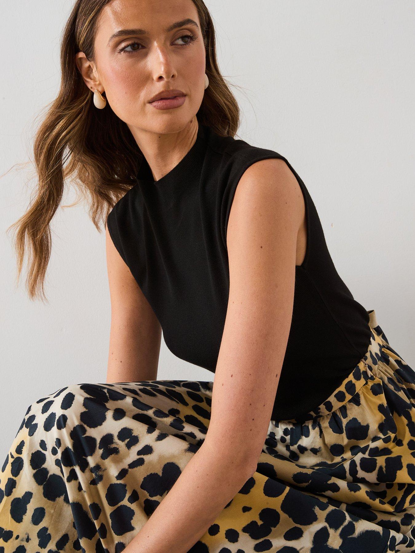 undefined High Neck Knit Top - Black