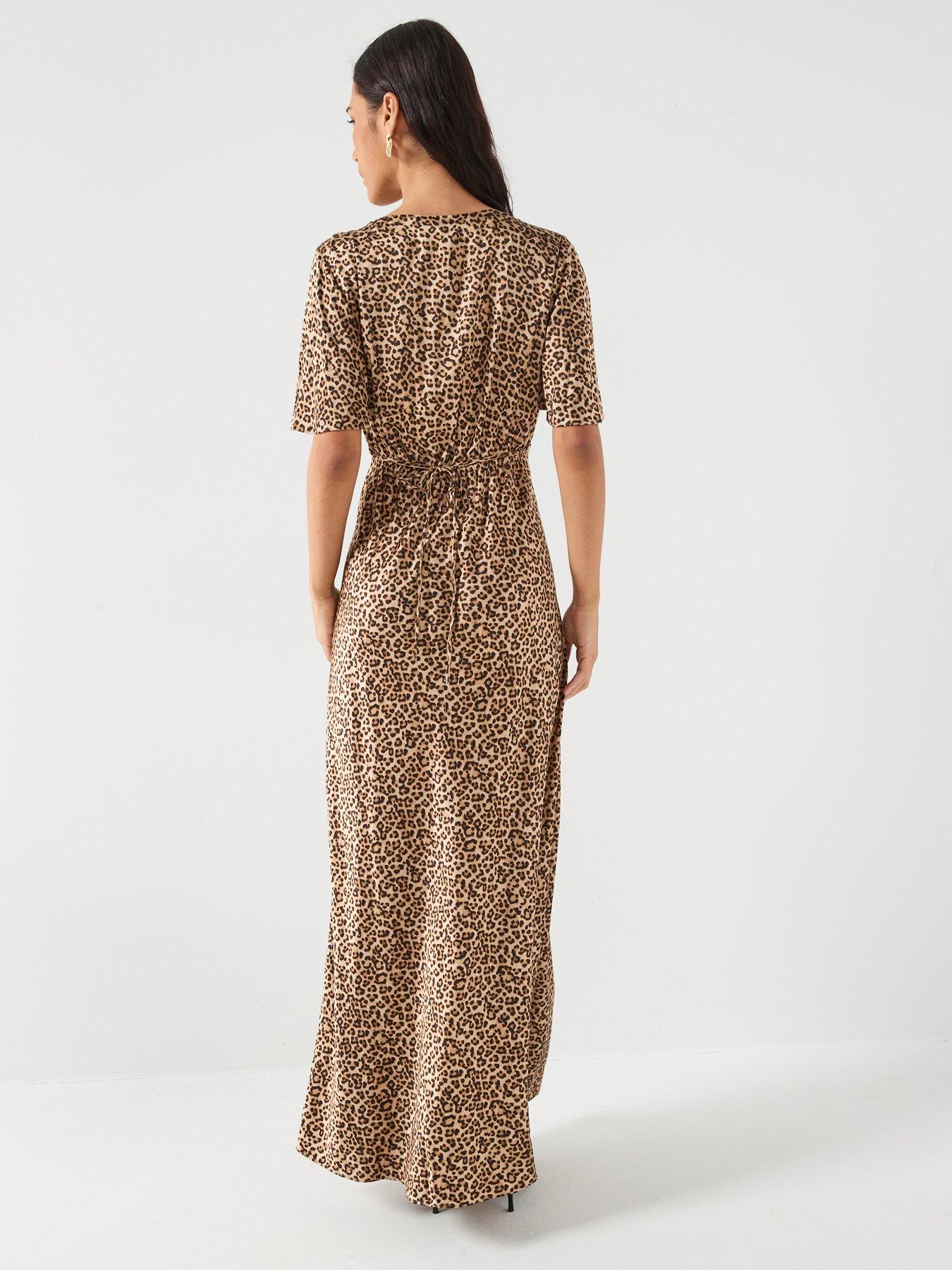 stillFront image of guess-short-sleeve-martine-split-long-dress-brown