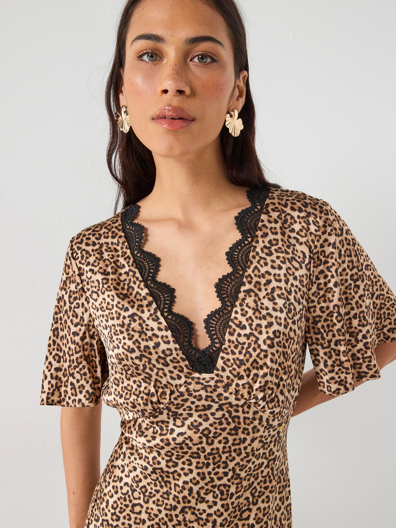  image of guess-short-sleeve-martine-split-long-dress-brown