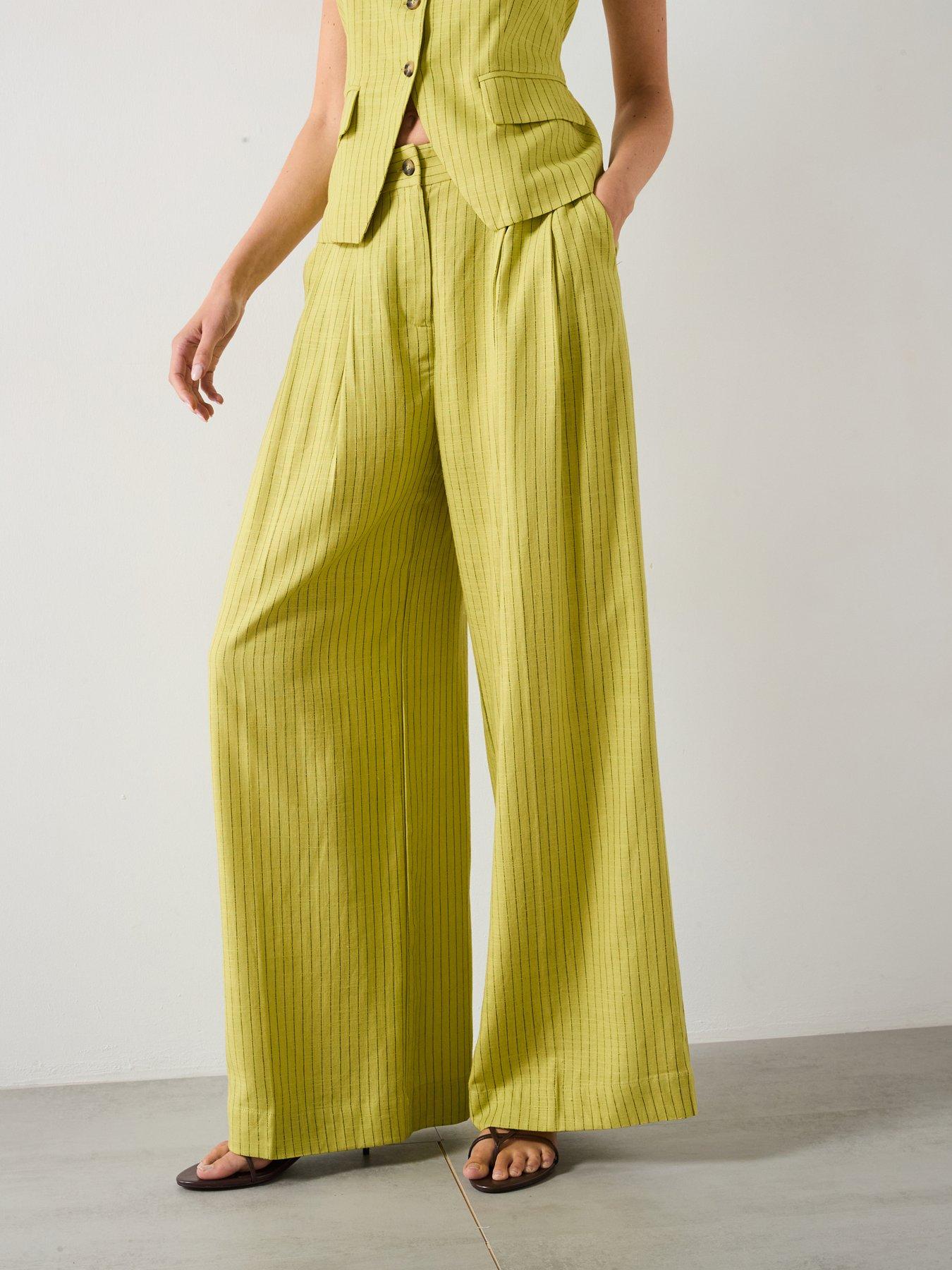 undefined Striped Straight Suit Trousers - Green