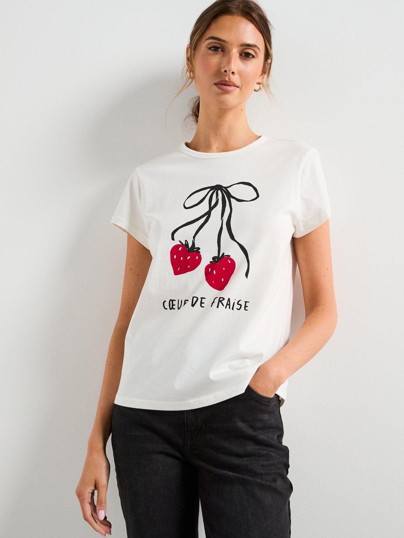 Mango Printed Cotton Blend T-Shirt - White
