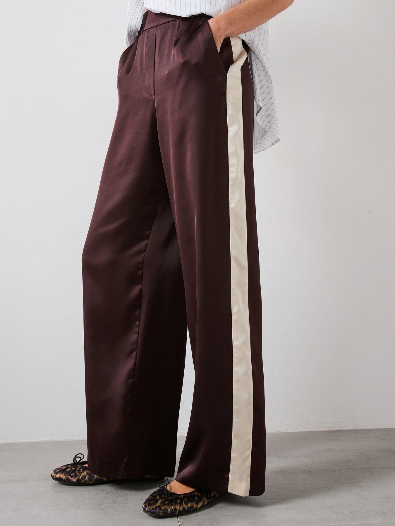 undefined Contrast Stripe Straight Trousers - Brown