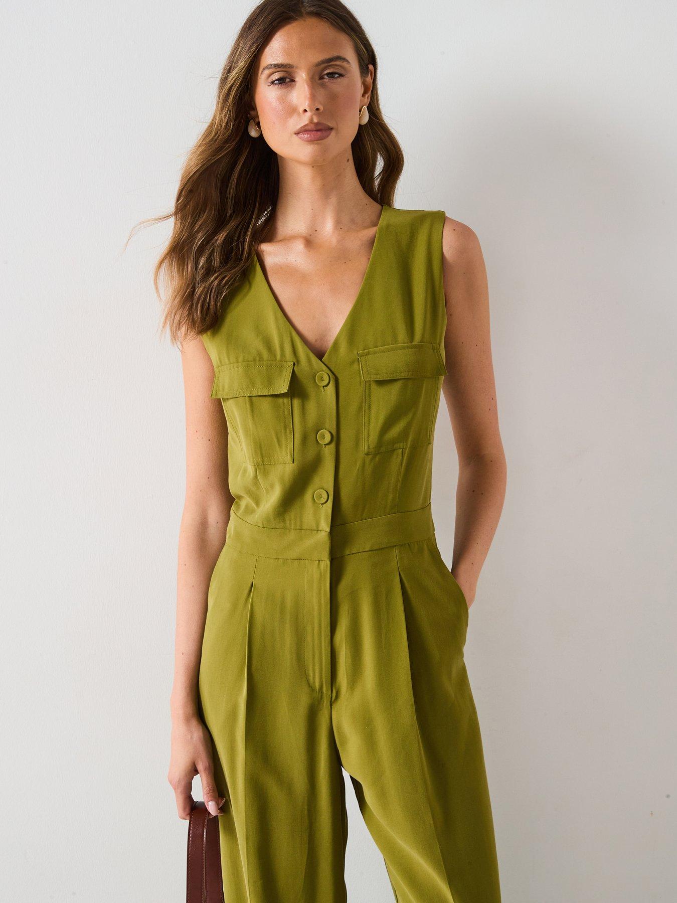 undefined Long Chest Pocket Jumpsuit - Green