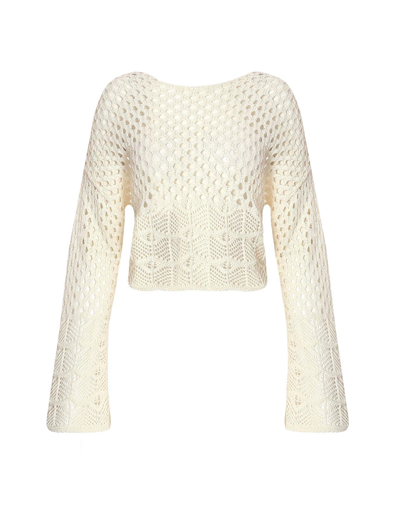 Image 4 of 6 of Quiz Crochet Long Sleeve Top - Cream