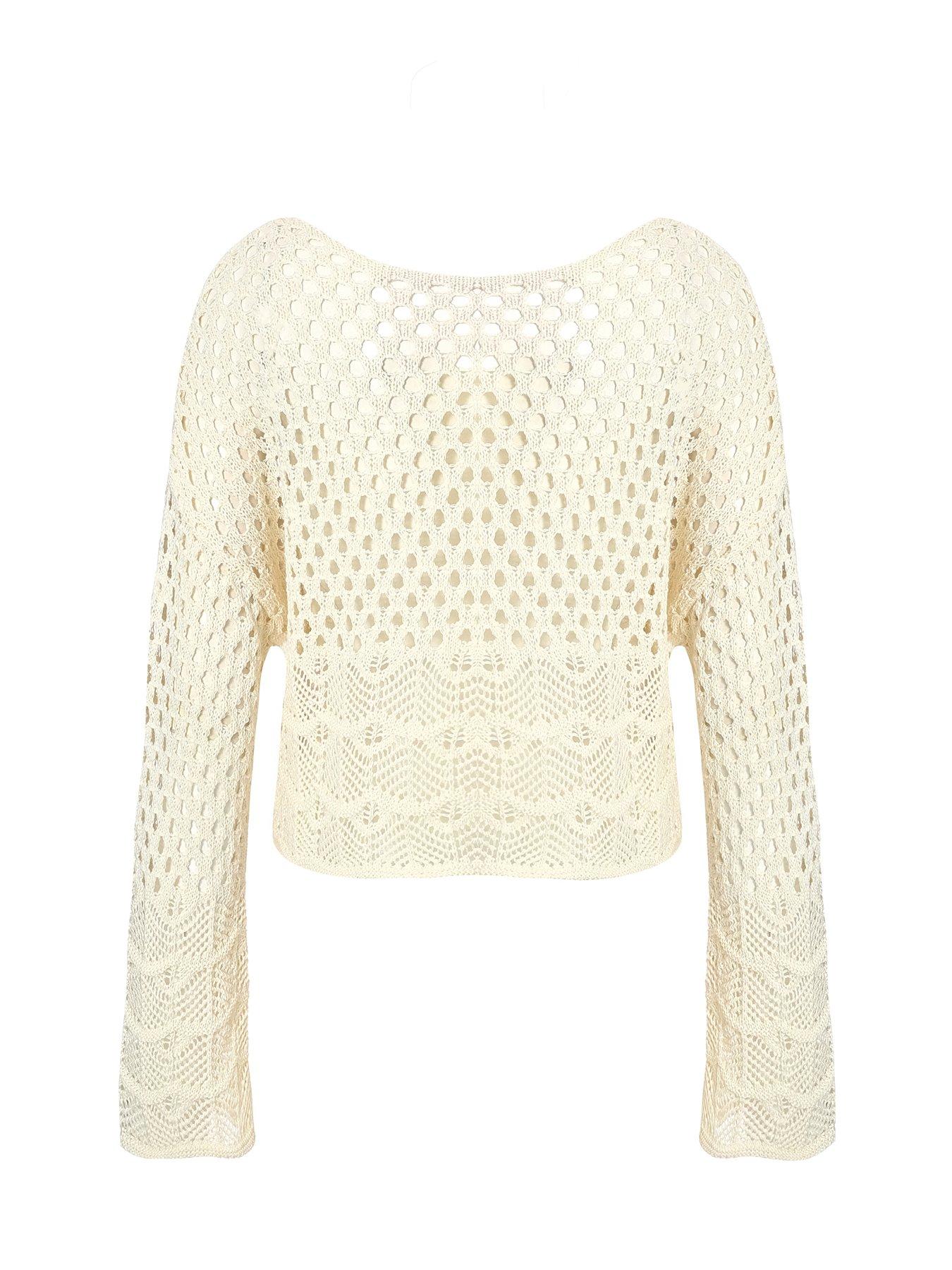 Image 5 of 6 of Quiz Crochet Long Sleeve Top - Cream