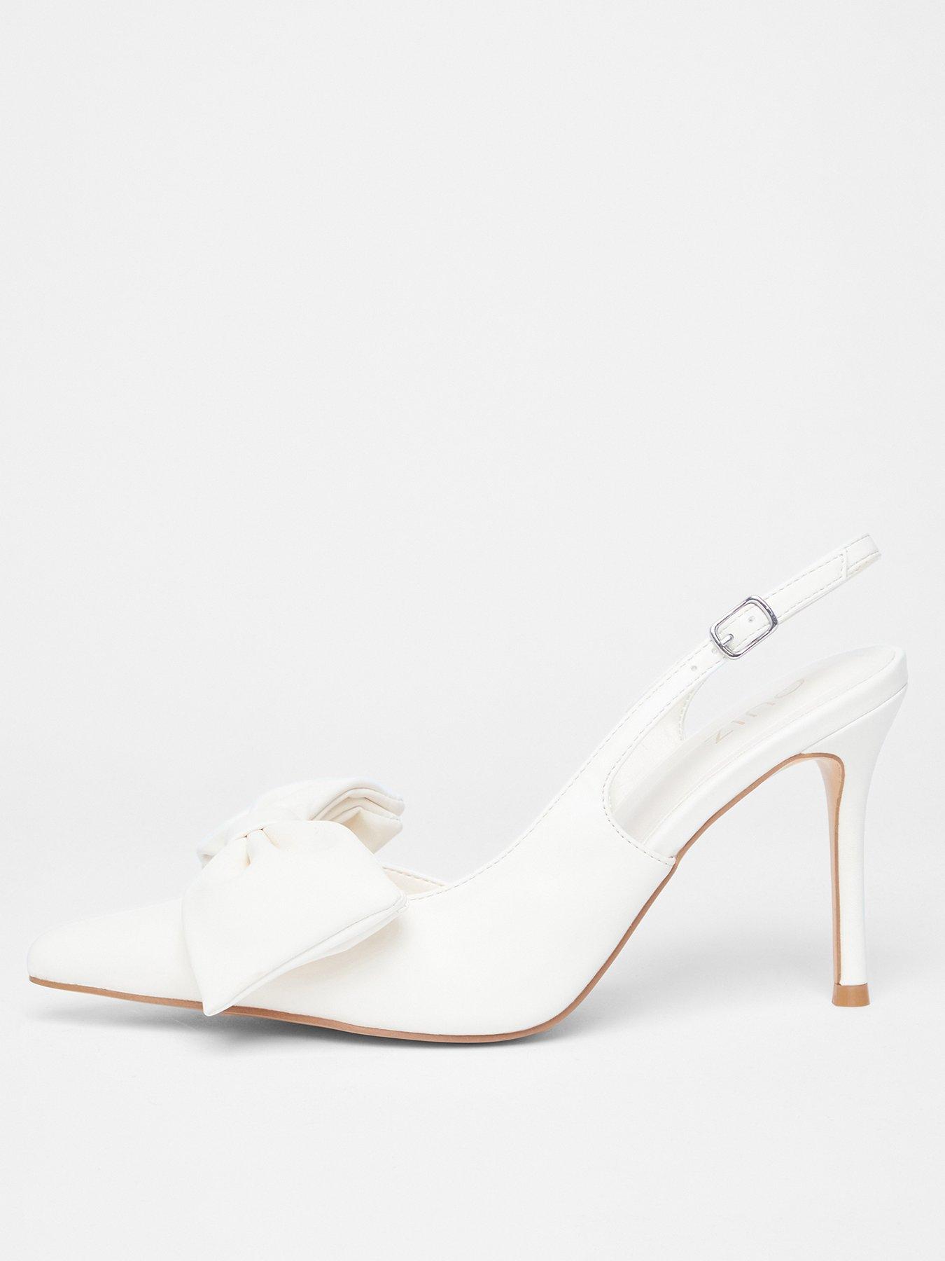 undefined Cream Faux Leather Bow Court Heels