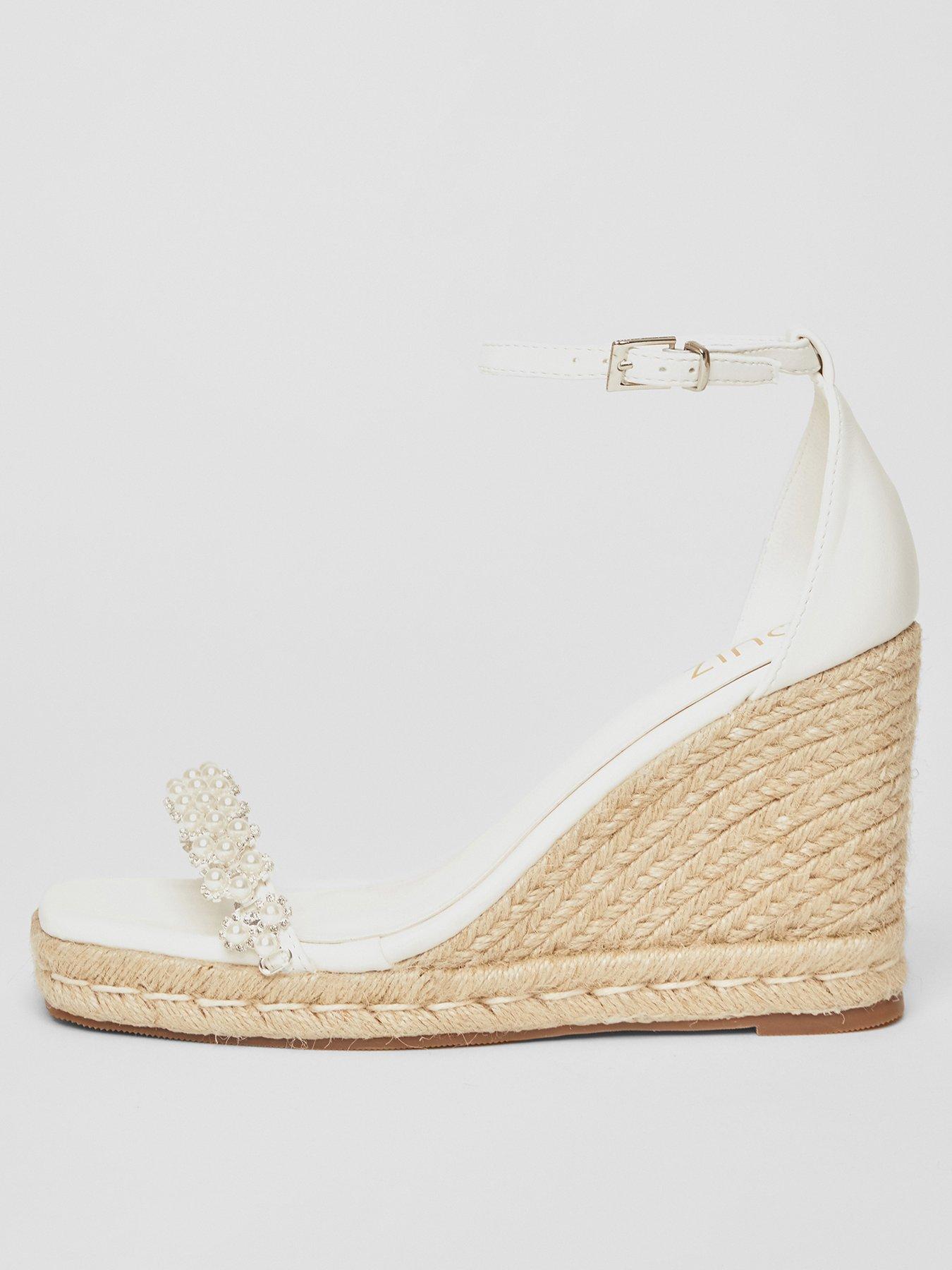 undefined White Embellished High Wedges
