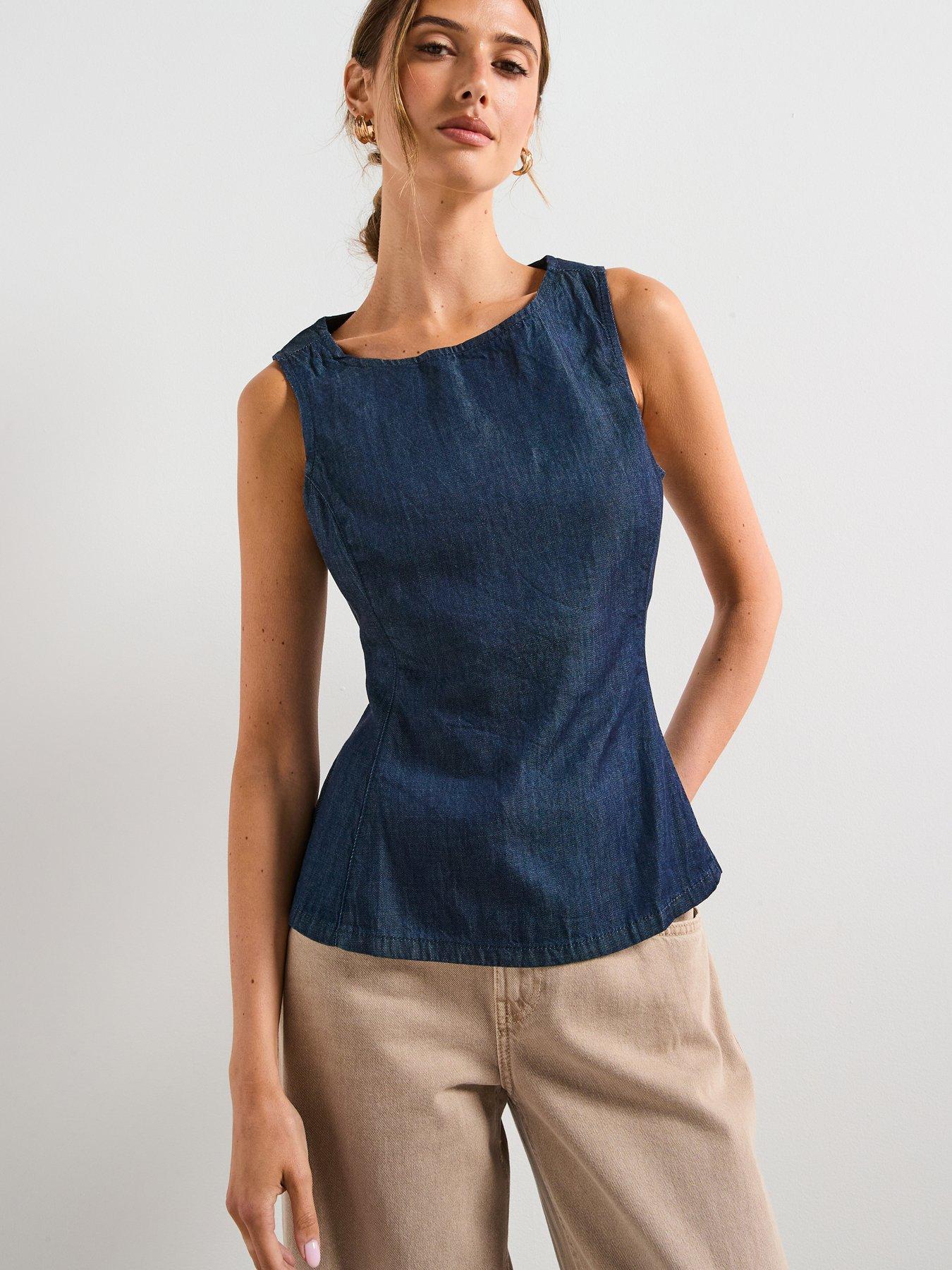 Image 1 of 6 of Mango Denim Crop Top