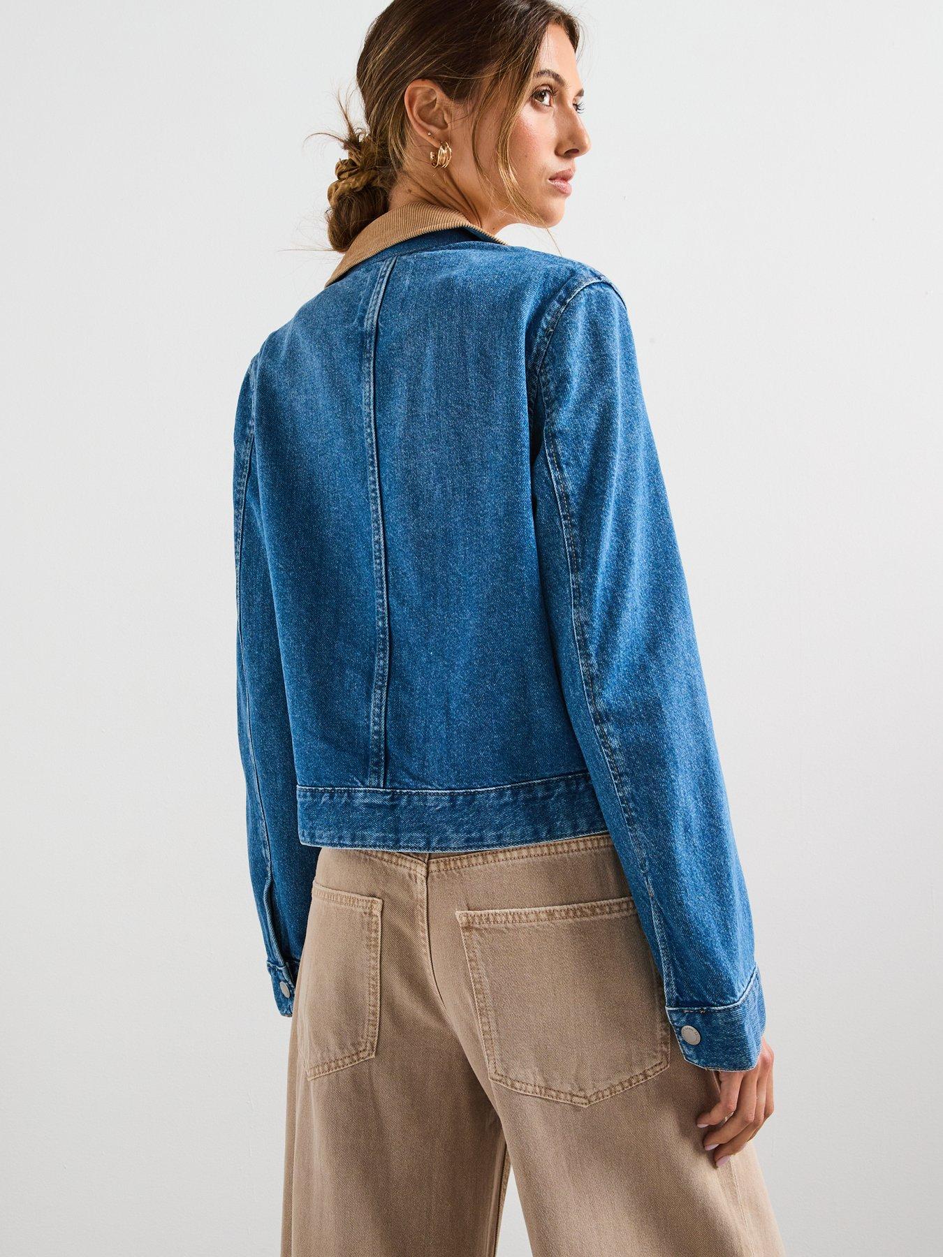 Image 2 of 6 of Mango Corduroy Collar Denim Jacket - Blue