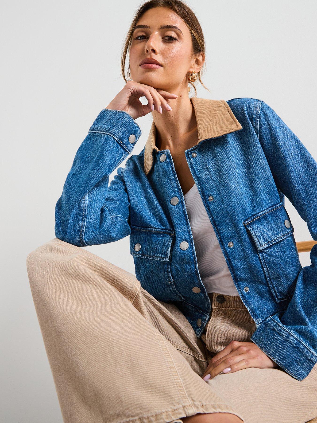 Image 6 of 6 of Mango Corduroy Collar Denim Jacket - Blue