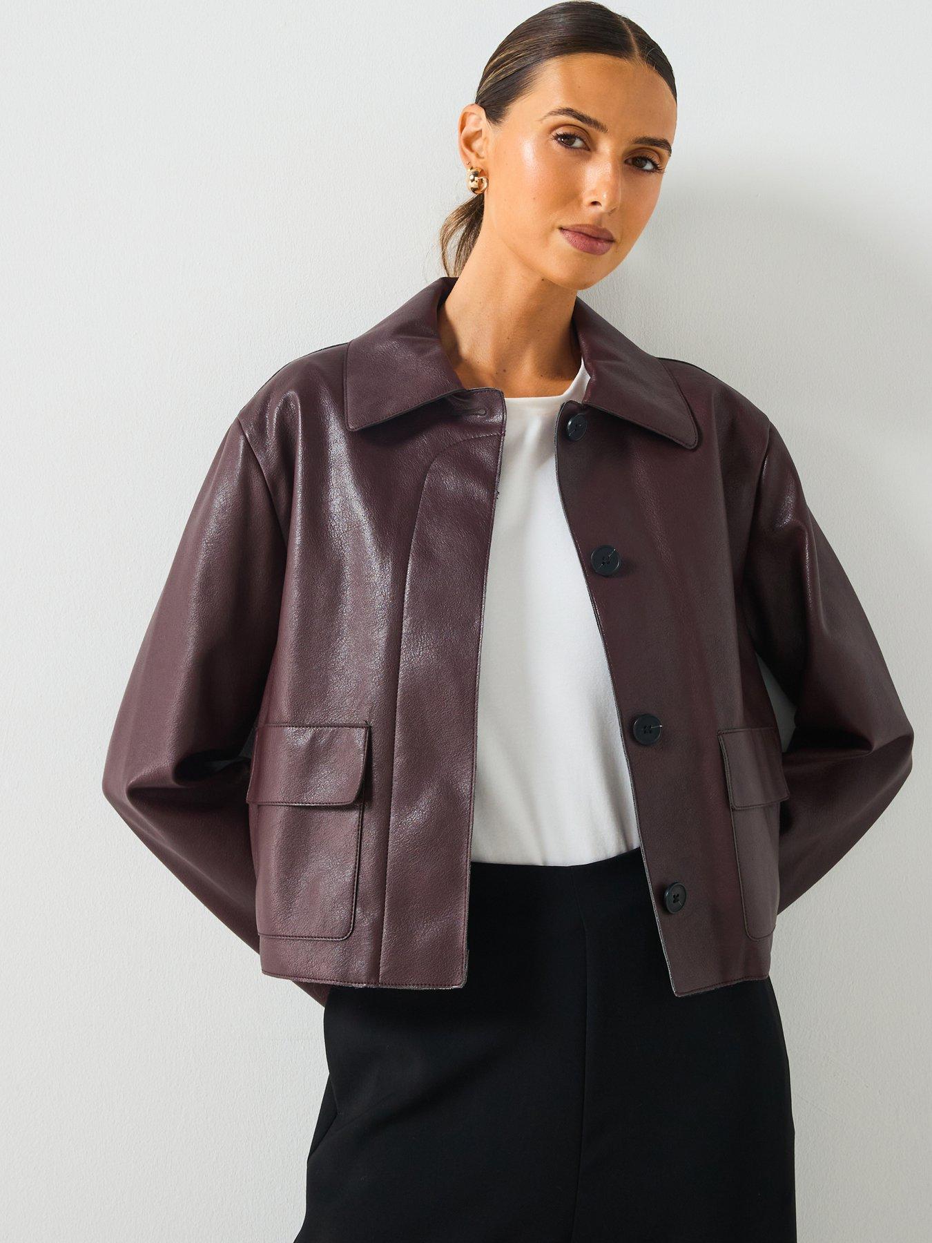 undefined Leather Effect Jacket With Pockets - Red