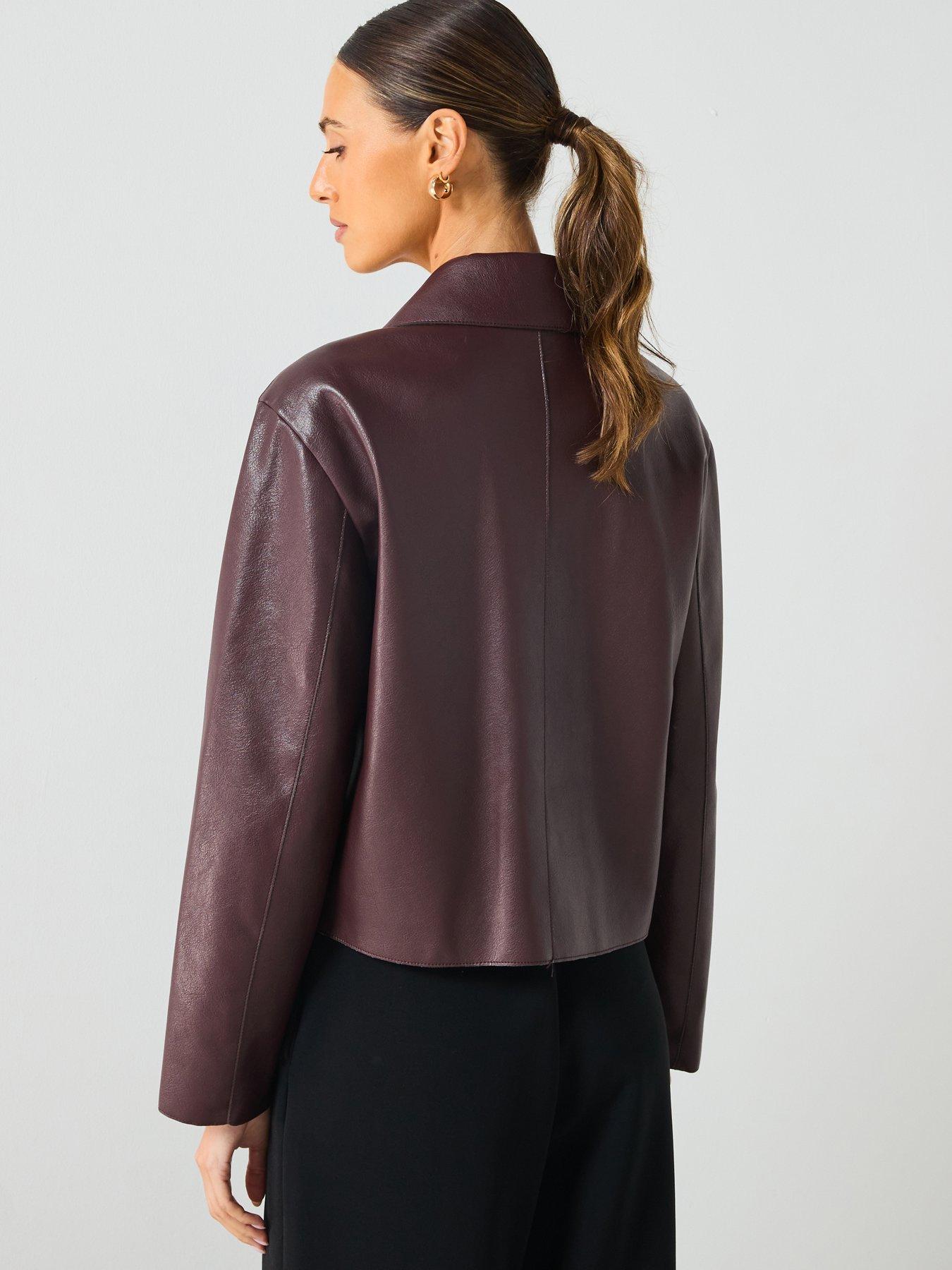 Image 2 of 6 of Mango Leather Effect Jacket With Pockets - Red