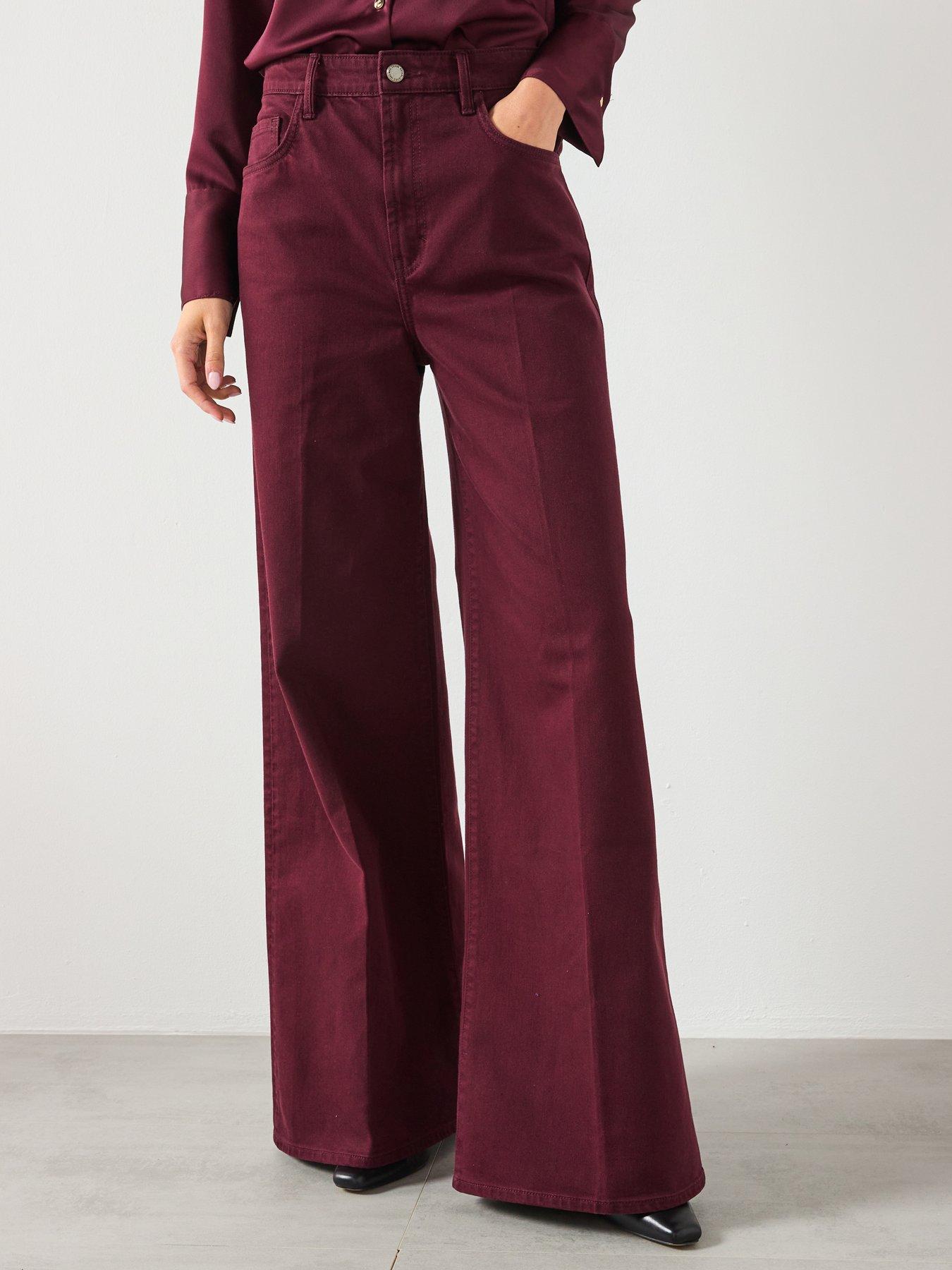 Mango Elise High Waisted Wide Leg Jeans - Red