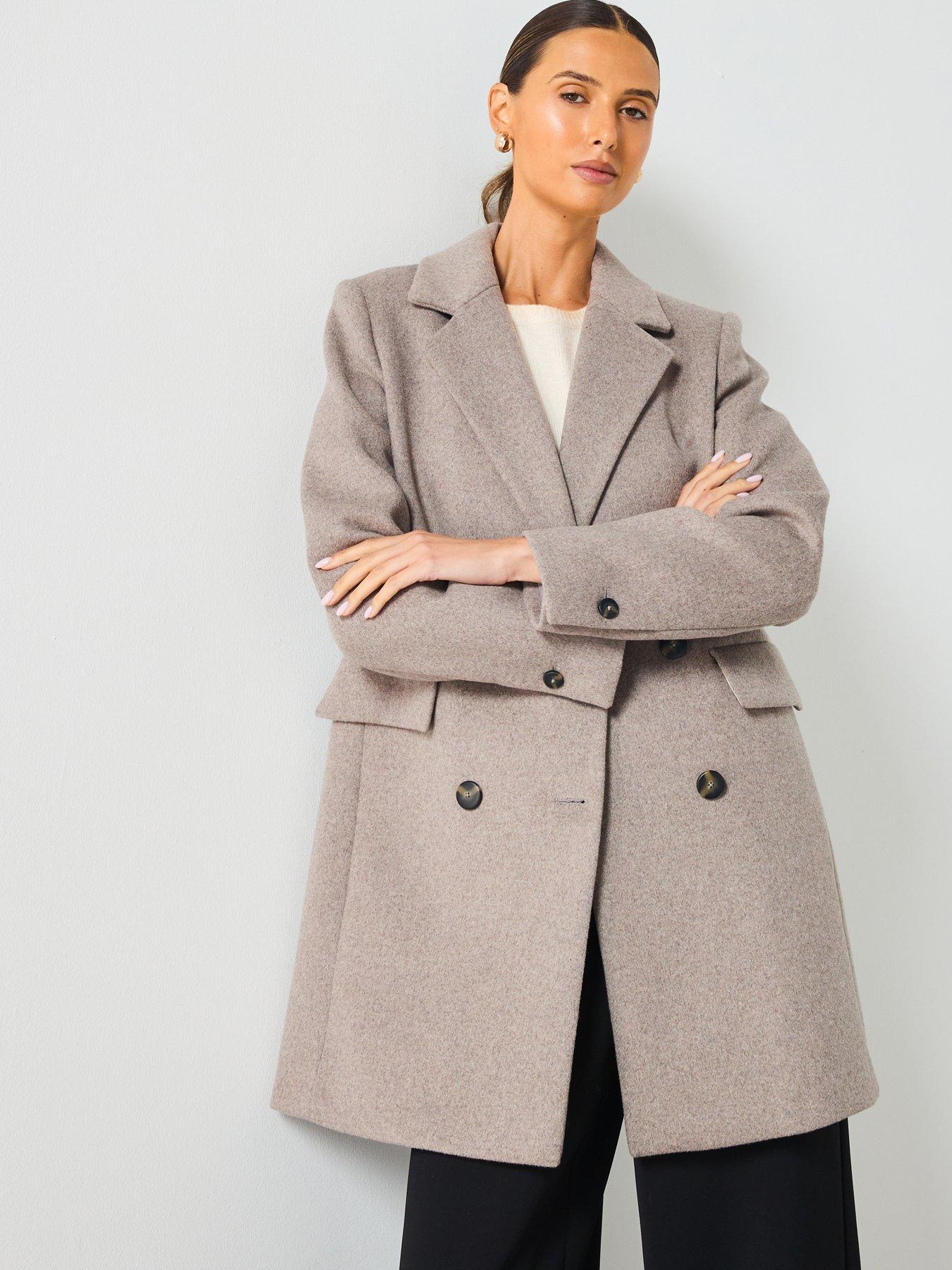 undefined Double Breasted Fitted Coat - Beige