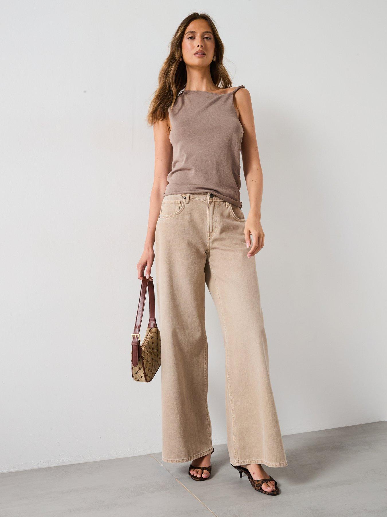 Image 3 of 6 of Mango Asymmetrical Knitted Top With Straps - Beige