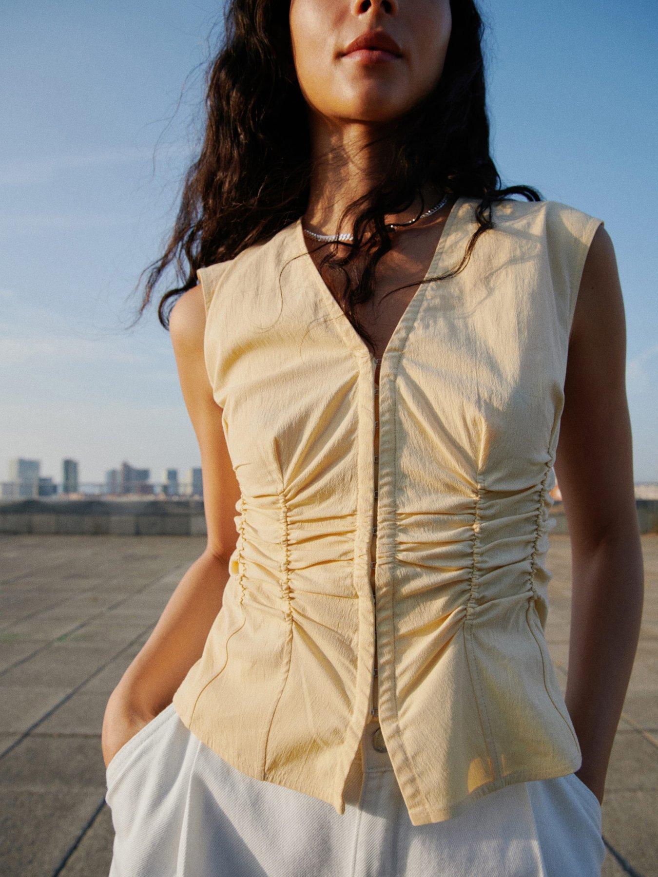undefined Gathered Cotton Blouse - Cream
