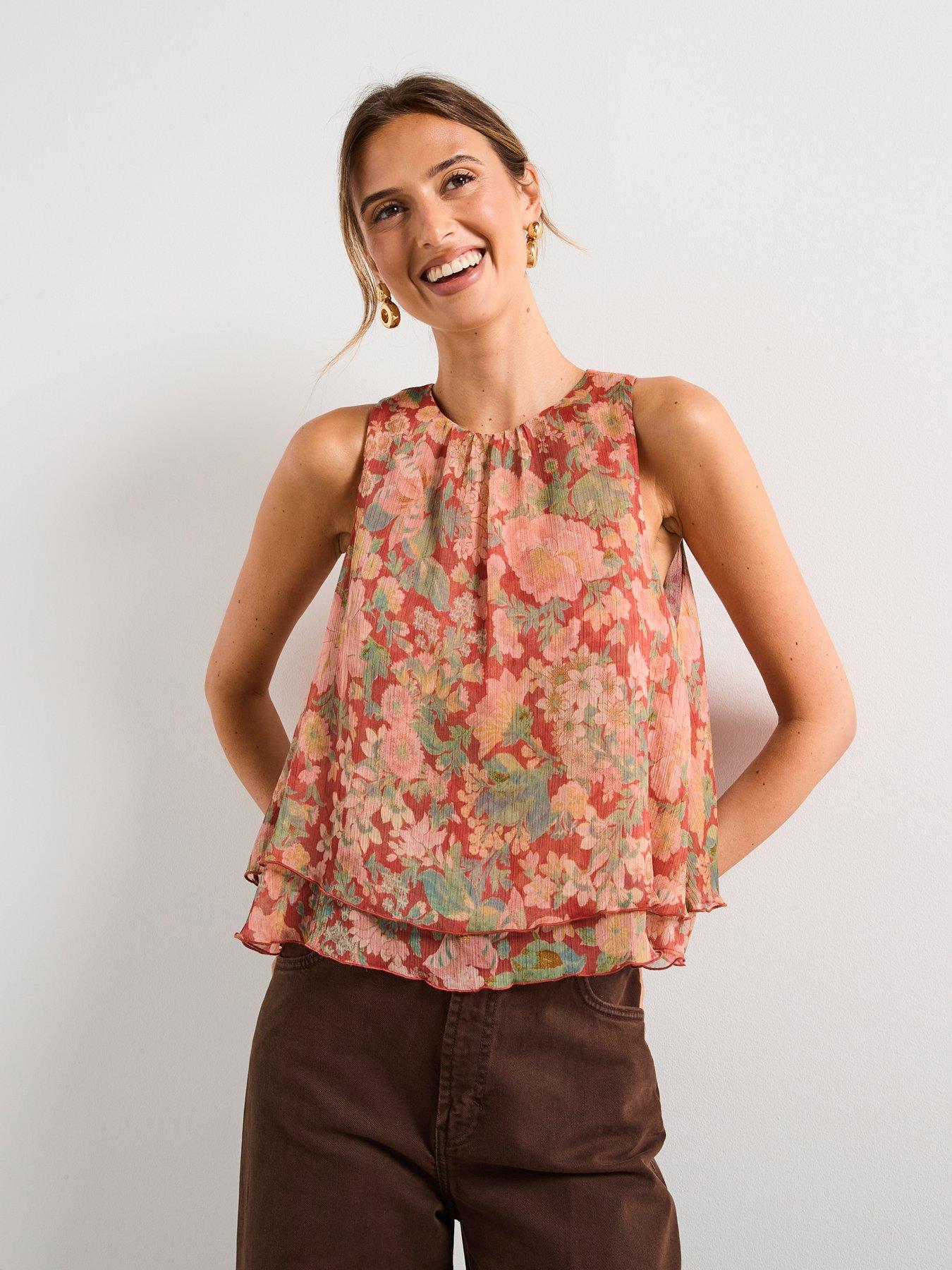 Mango Floral Pleated Blouse - Red