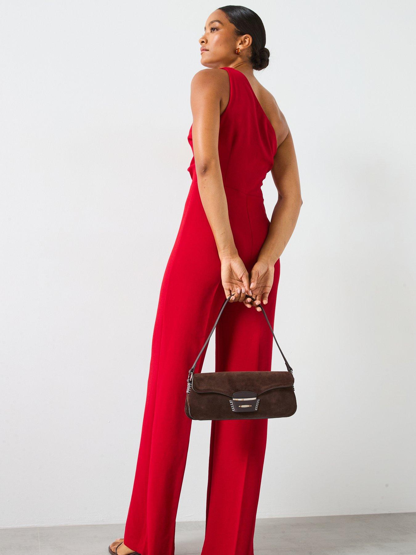 Image 2 of 6 of Mango One Shoulder Jumpsuit - Red