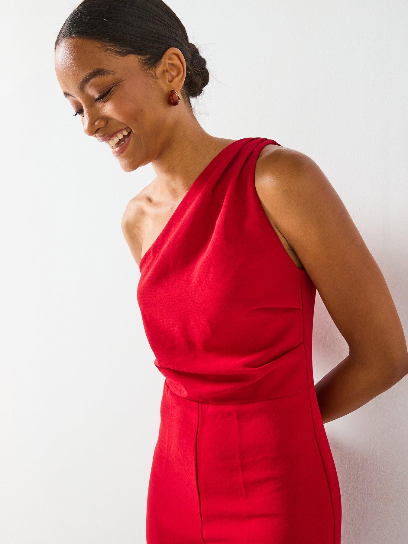 Image 4 of 6 of Mango One Shoulder Jumpsuit - Red