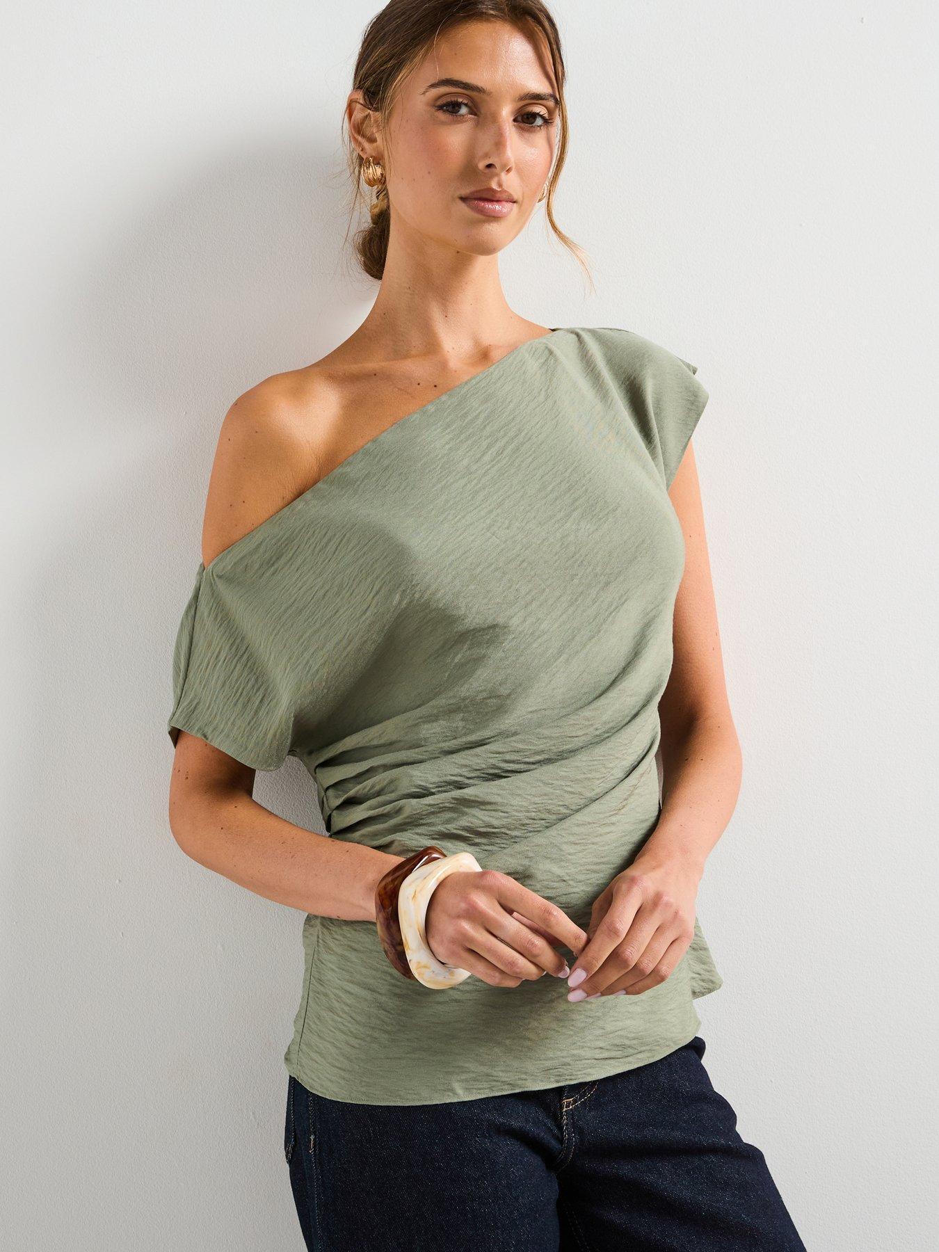 undefined Modal Blouse with Asymmetrical Collar - Blue