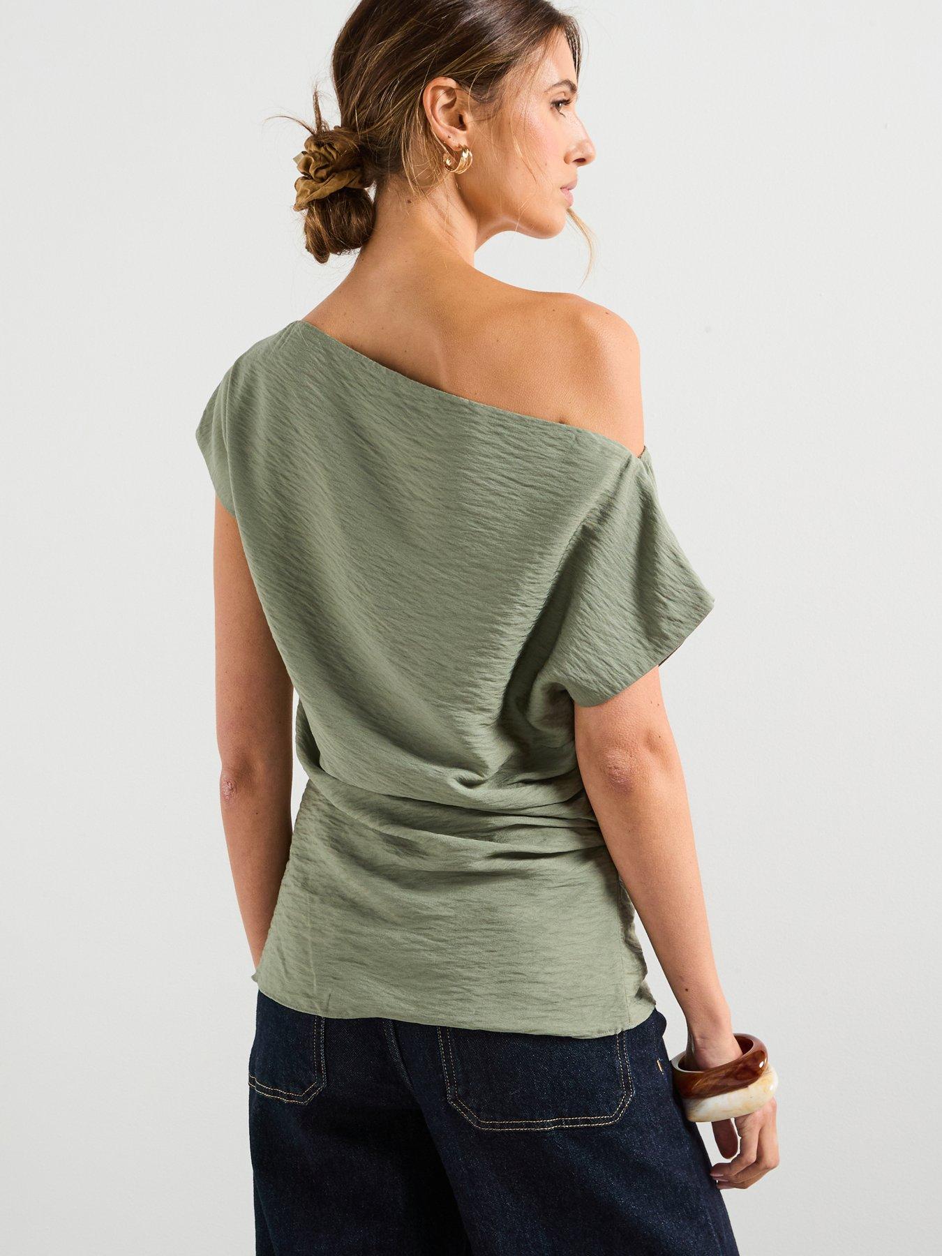  image of mango-modal-blouse-with-asymmetrical-collar-green