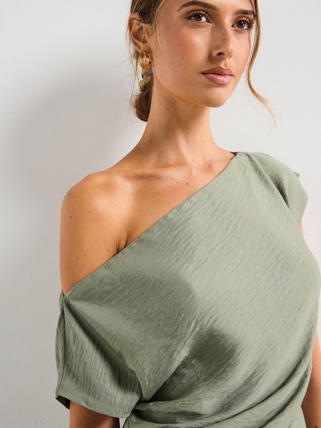  image of mango-modal-blouse-with-asymmetrical-collar-green