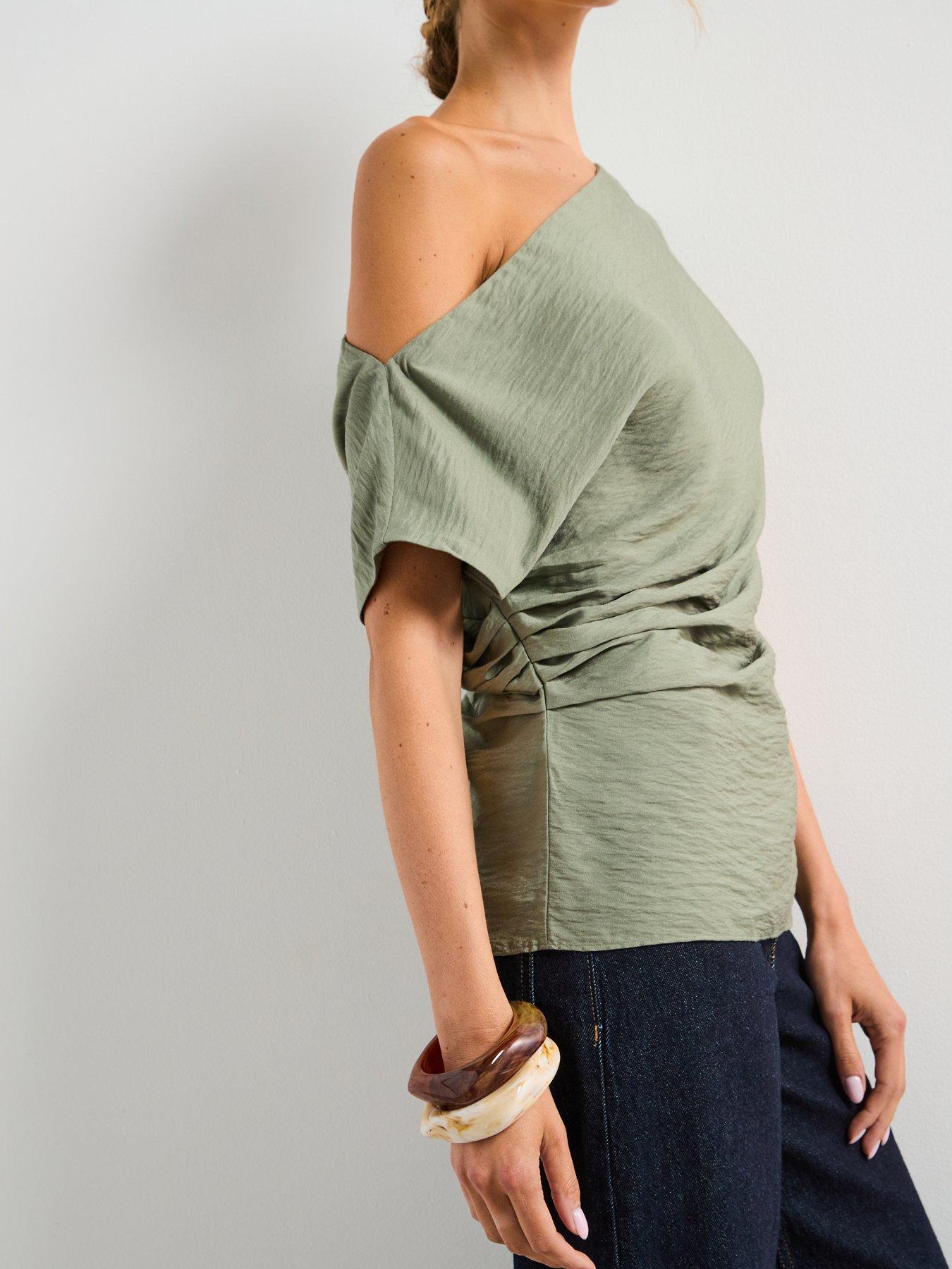  image of mango-modal-blouse-with-asymmetrical-collar-green