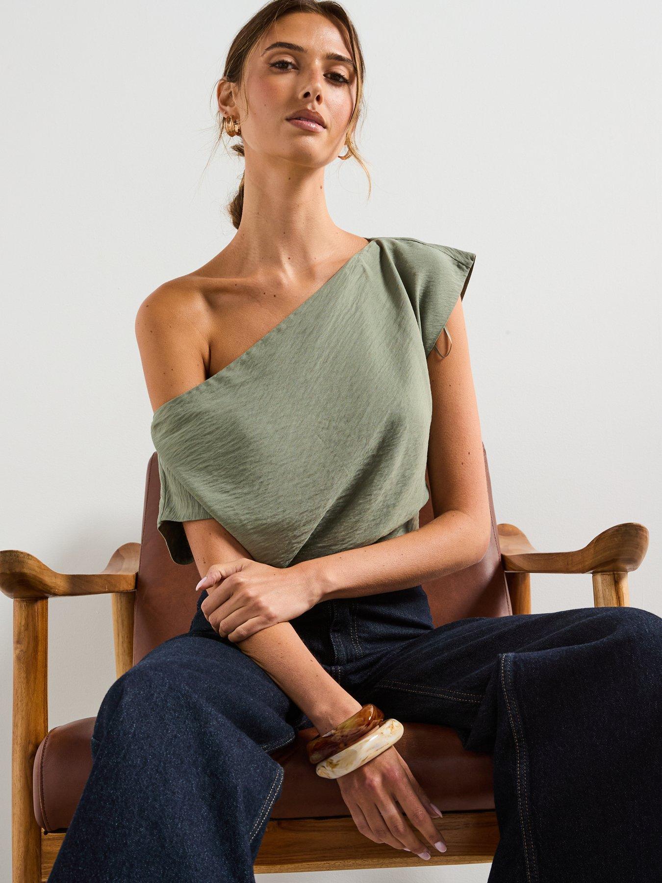  image of mango-modal-blouse-with-asymmetrical-collar-green