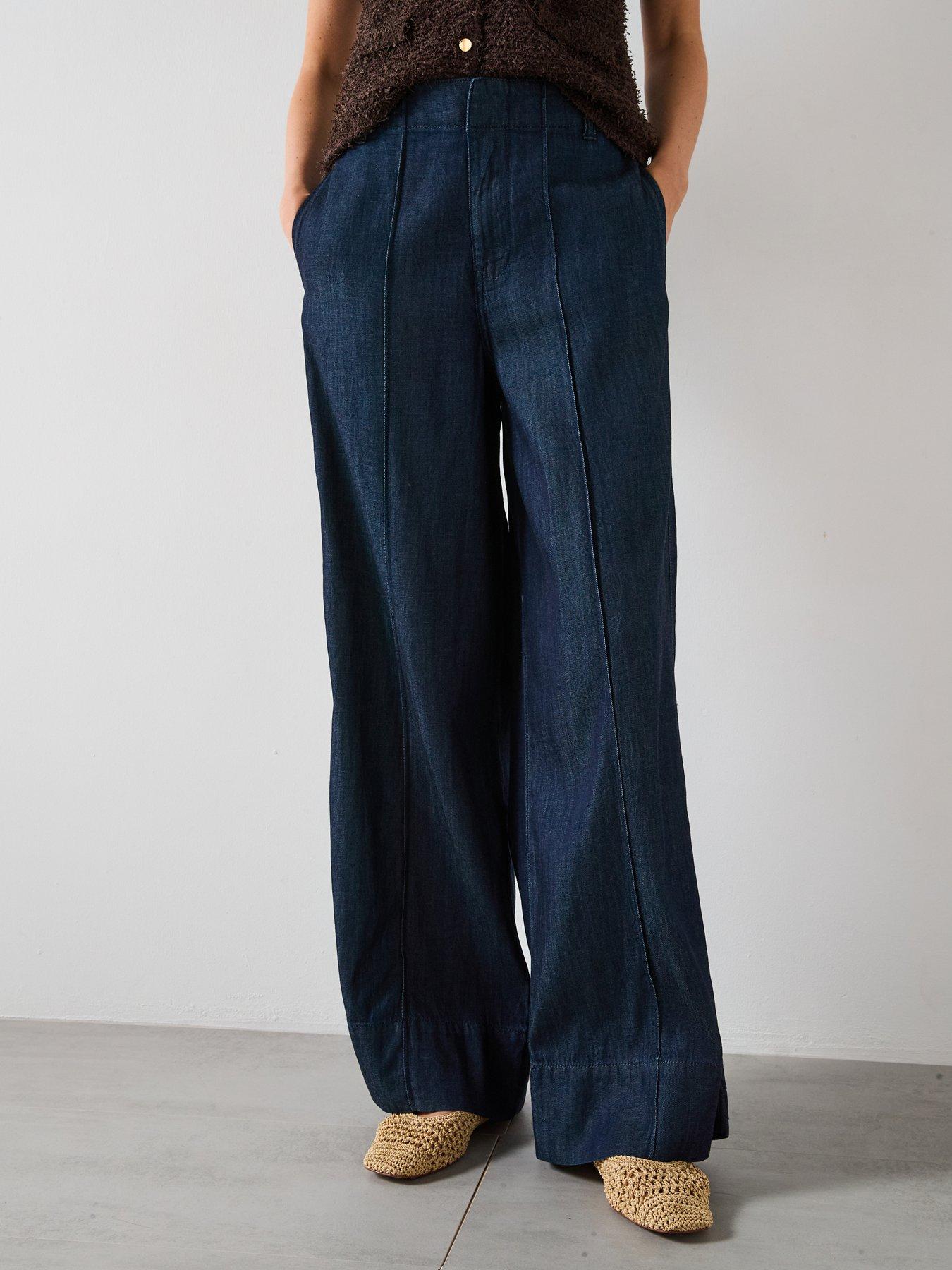 Mango Wide Leg Denim Pants With Stitching
