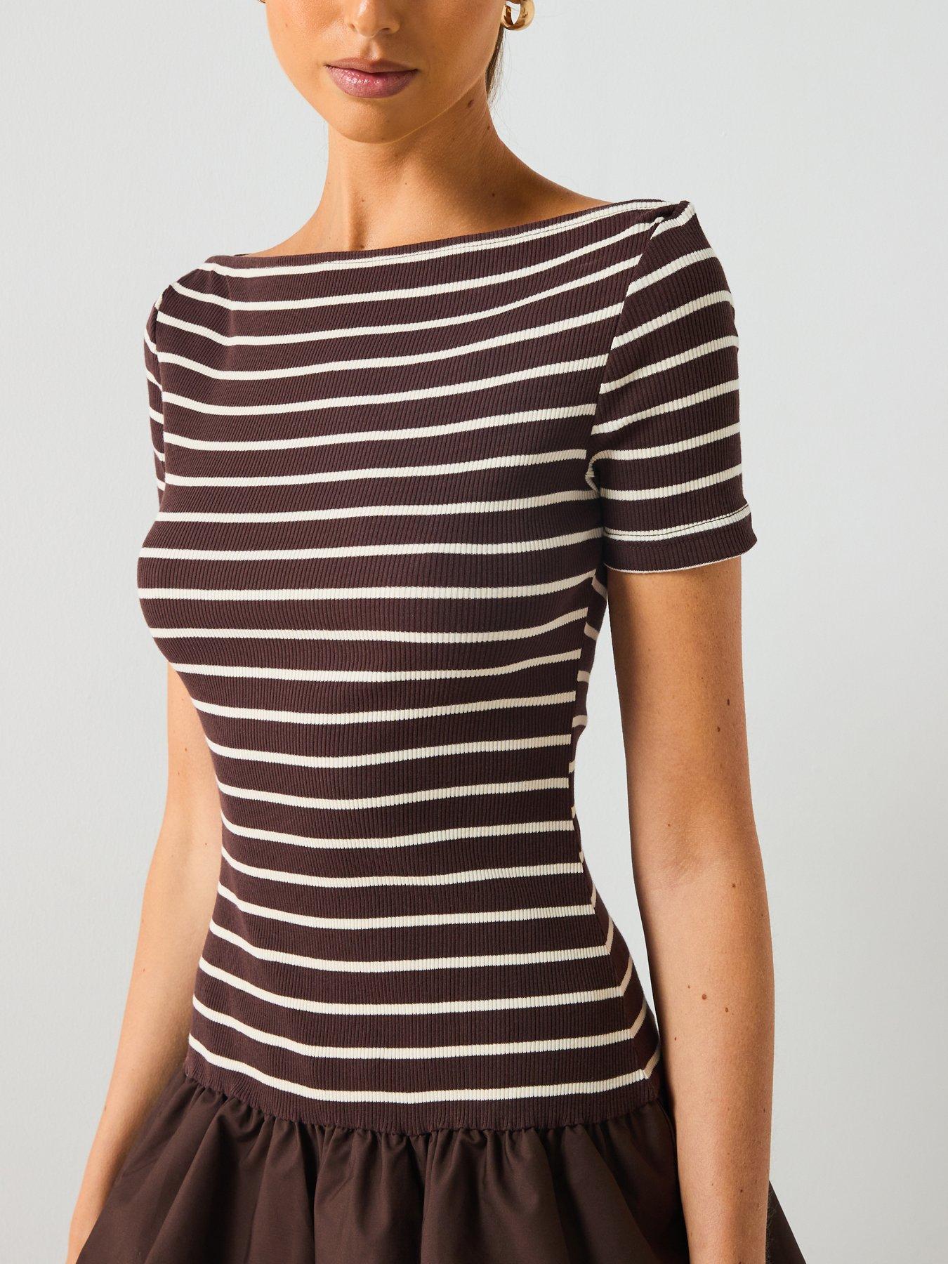 Image 4 of 5 of Mango Mixed Striped Dress - Brown